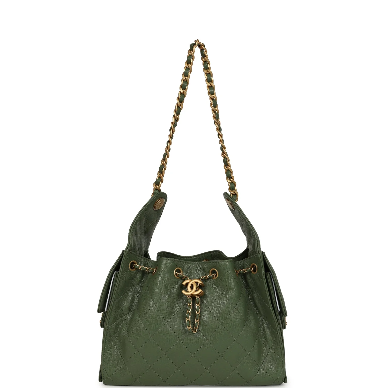 Chanel Small 25 Hobo Bag Khaki Caviar Antique Gold Hardware