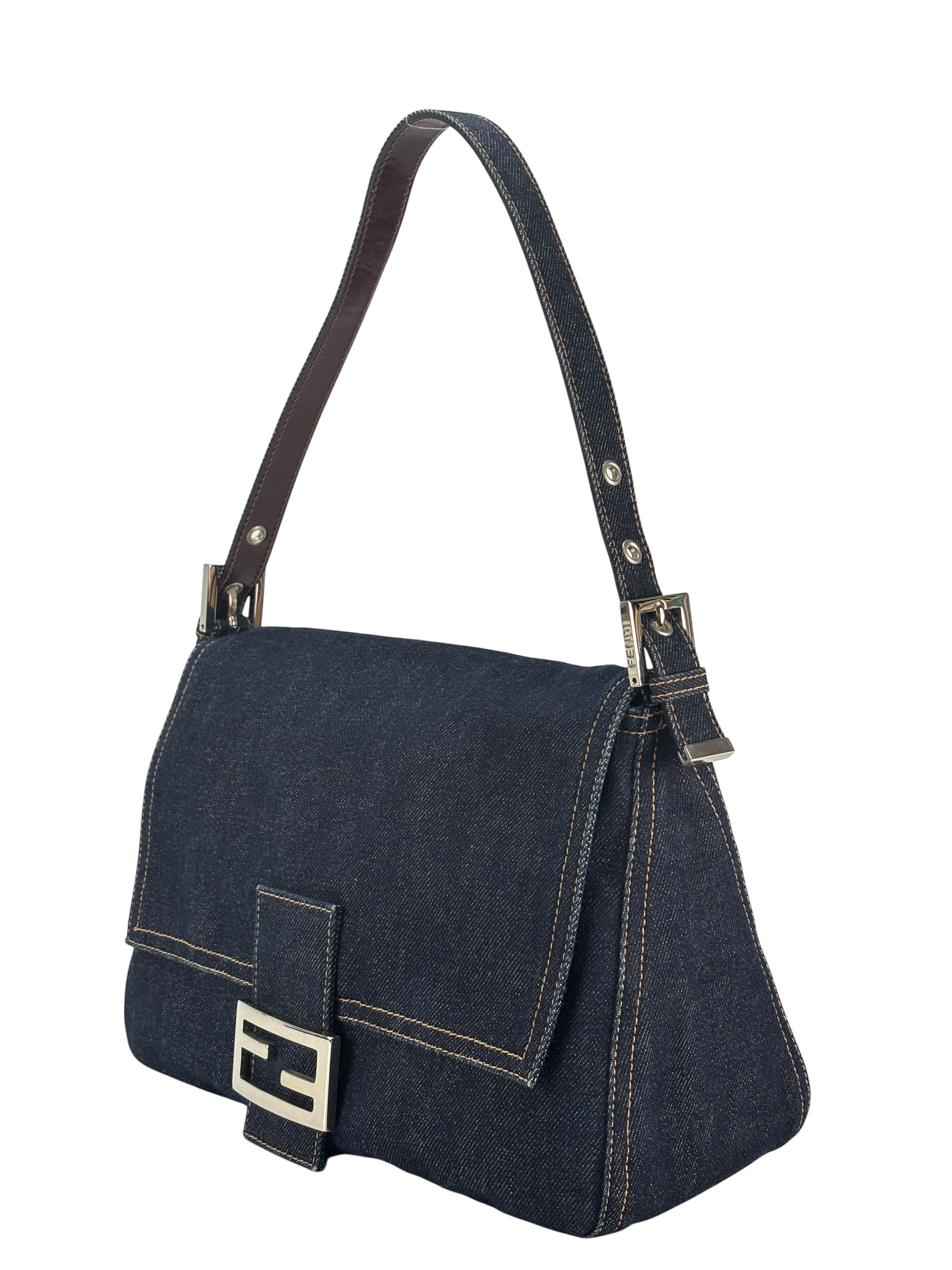 FENDI - Medium Mamma Baguette Bag Navy Denim