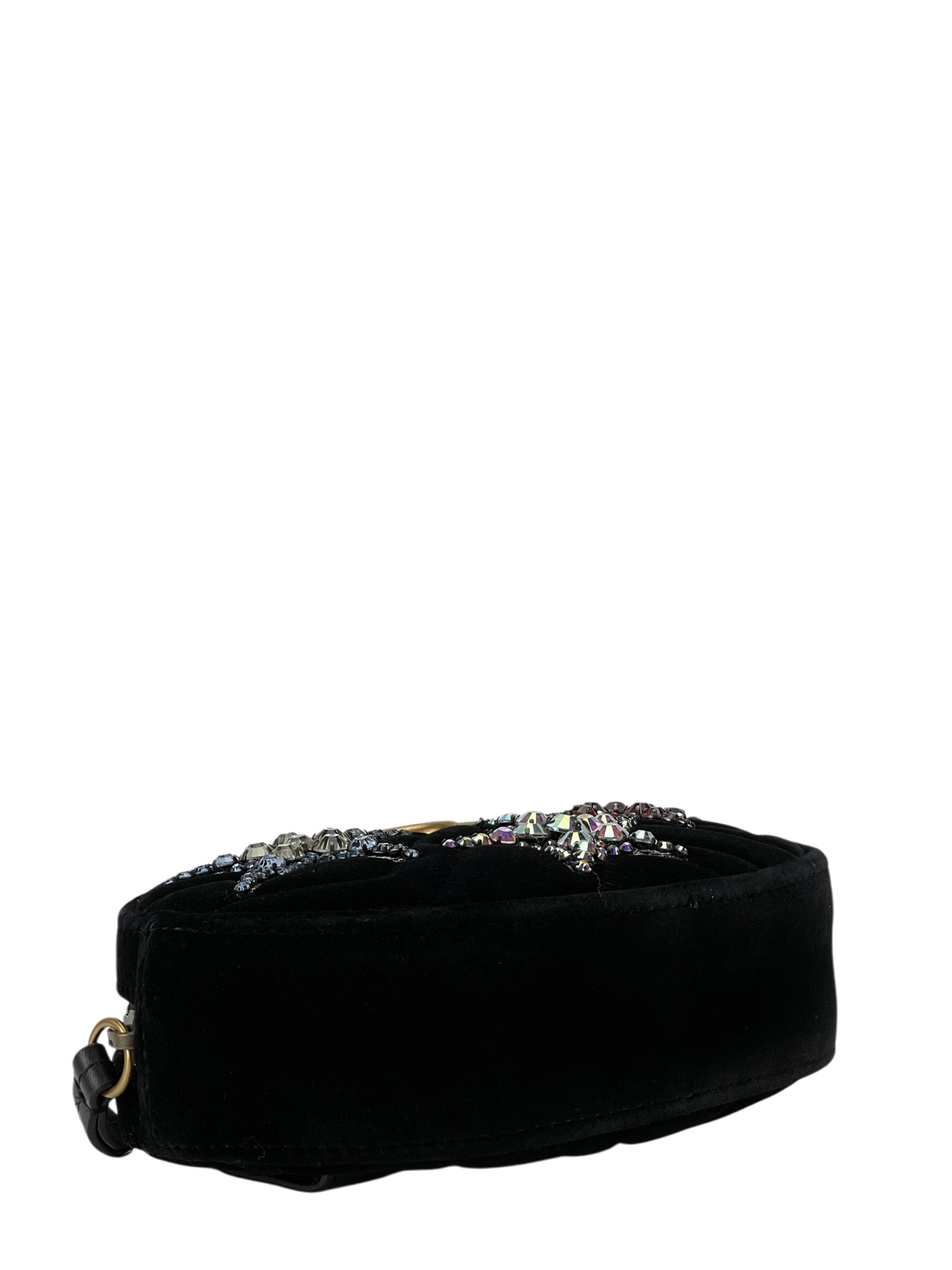 GUCCI - Black Quilted Velvet GG Marmont Crystal Stars Belt Bag