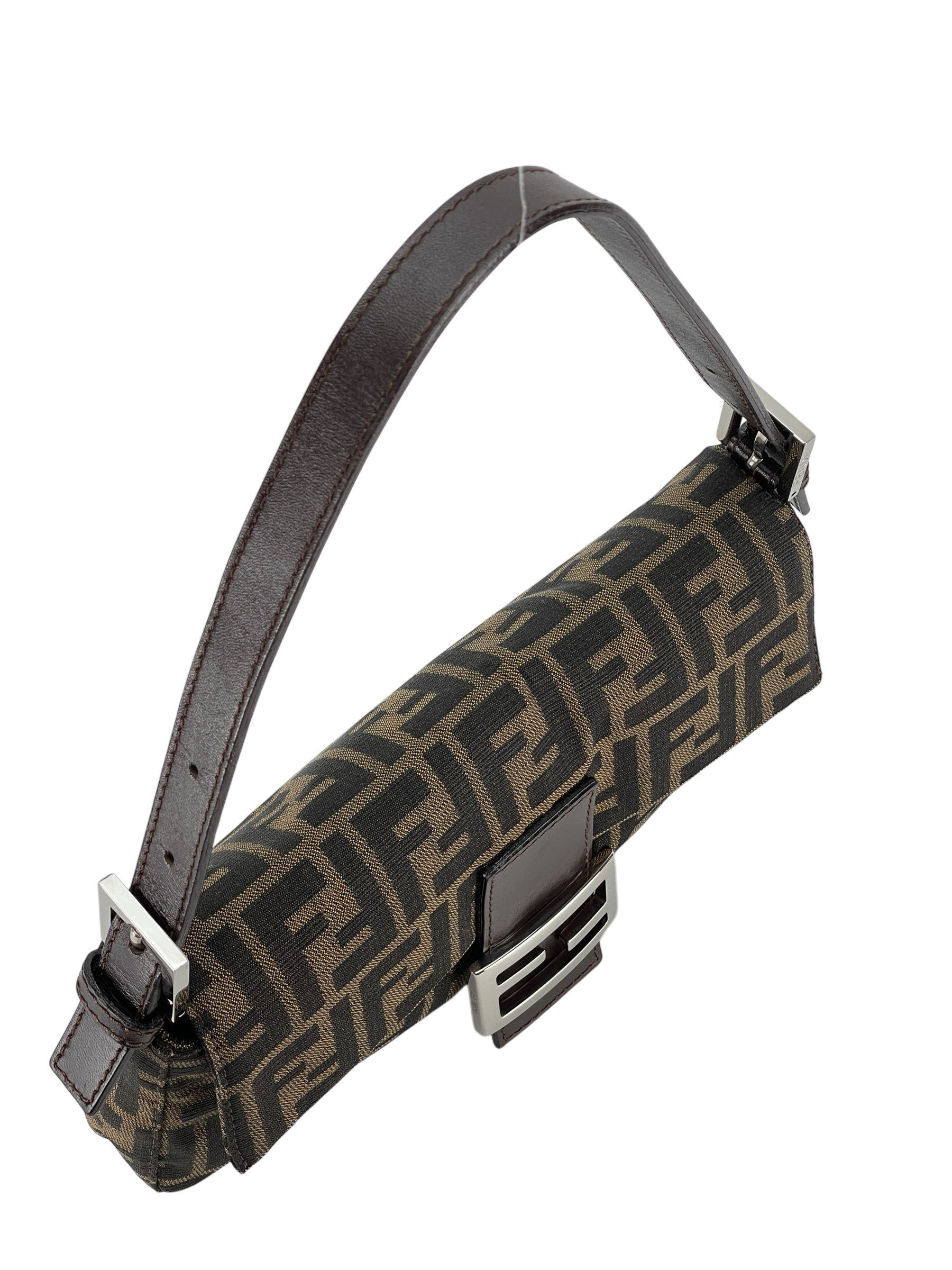 FENDI - Brown Zucca Baguette Handbag Silver Hardware