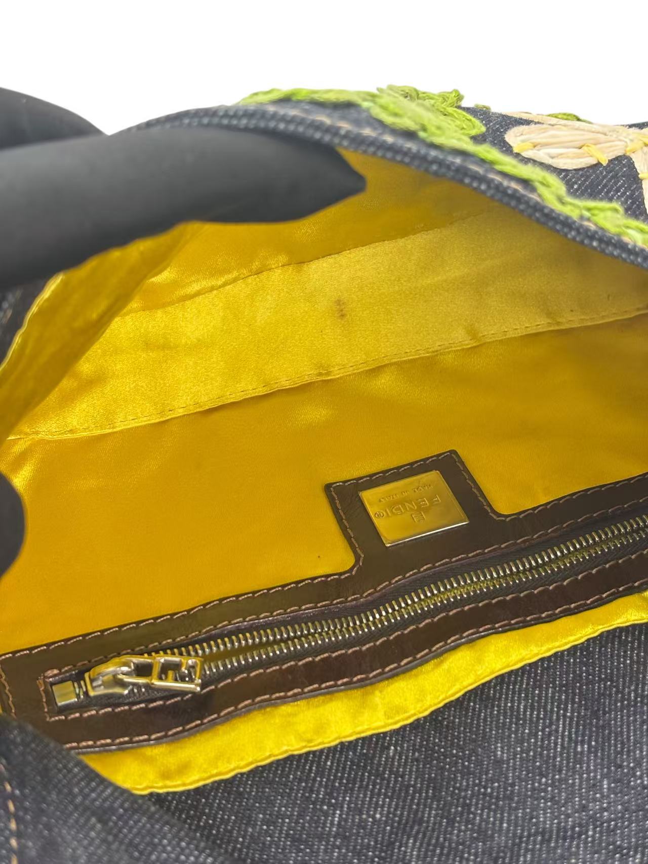 FENDI - Small Baguette Bag Denim Flower Navy