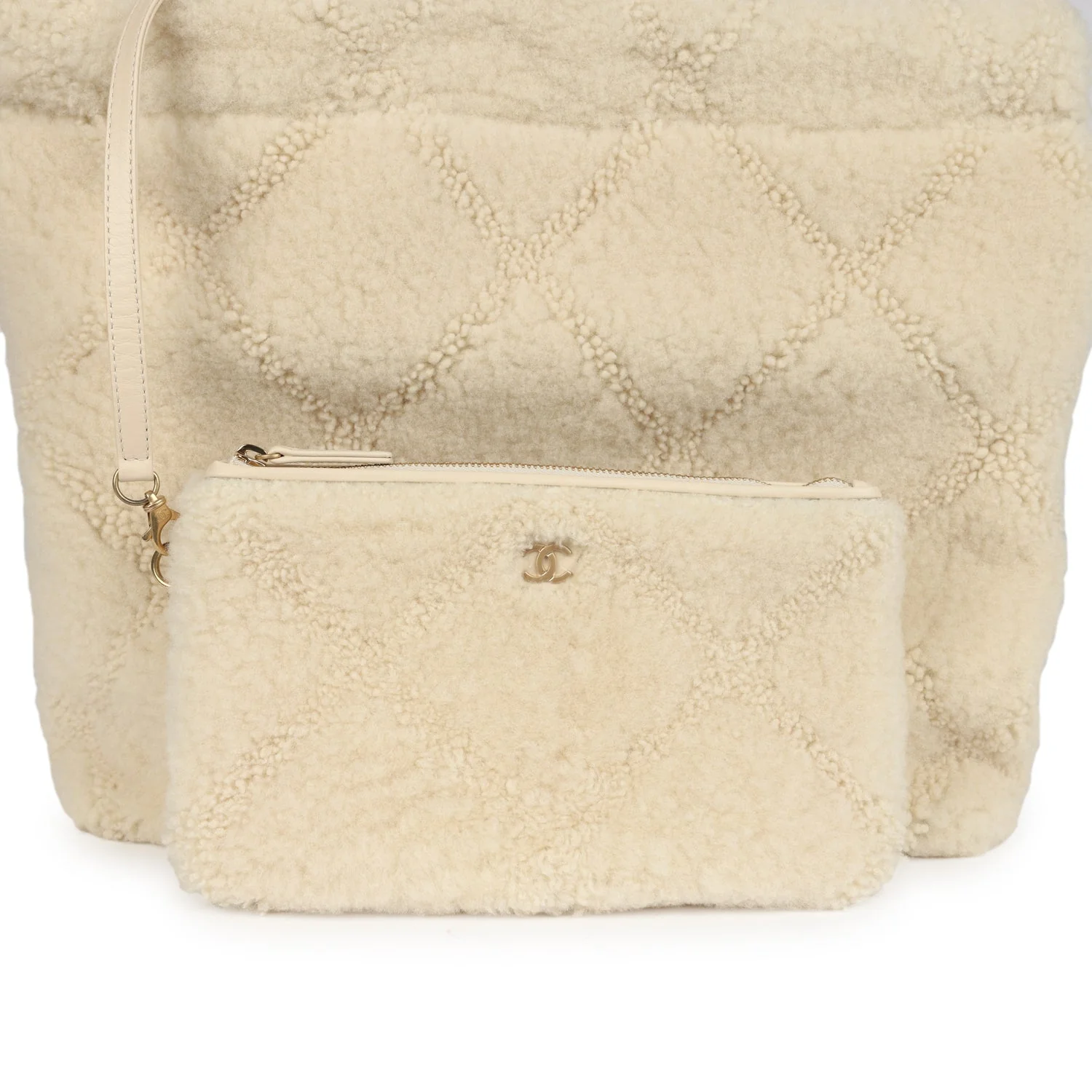 Chanel Small 22 Bag Ecru Shearling Brushed Gold Hardware