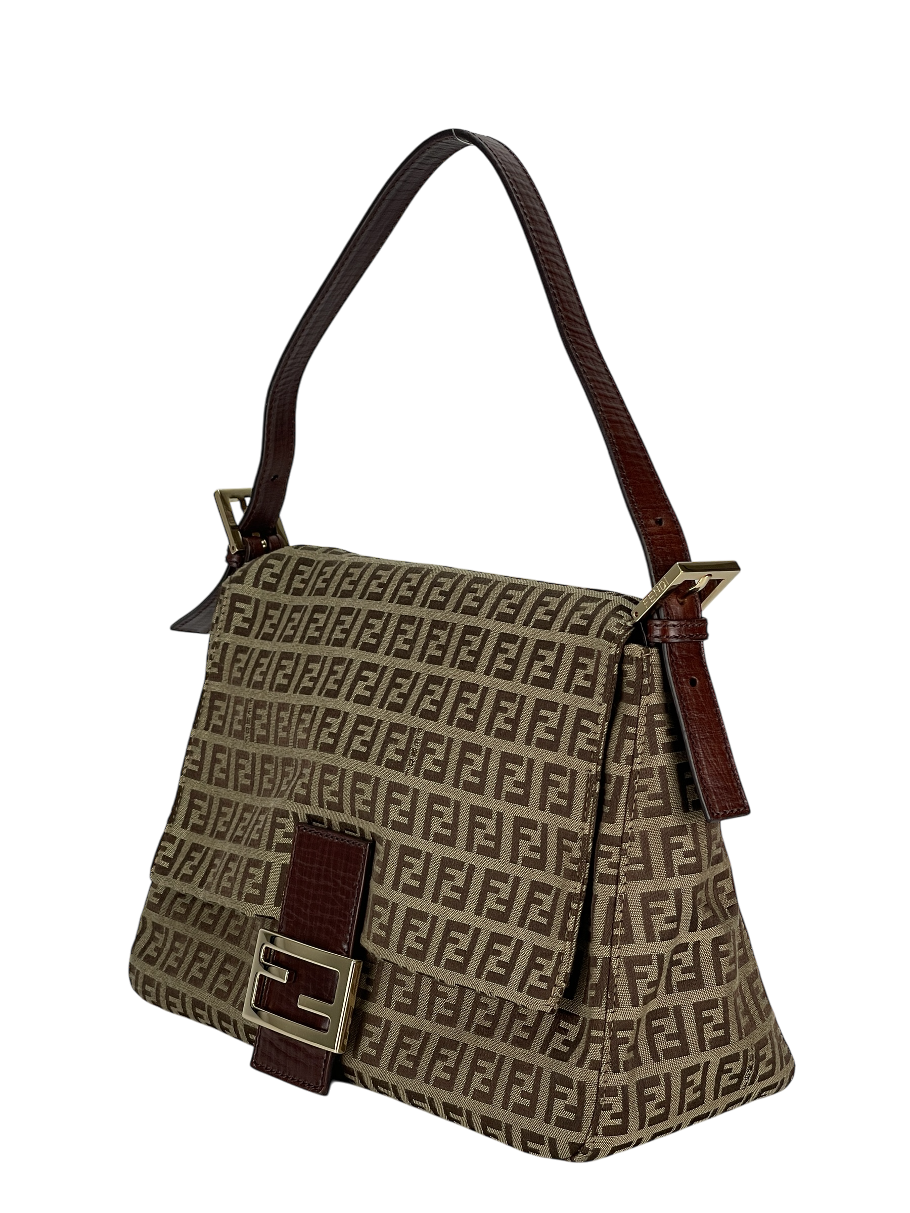 FENDI - Beige Zucca Mamma Baguette Handbag Gold Hardware