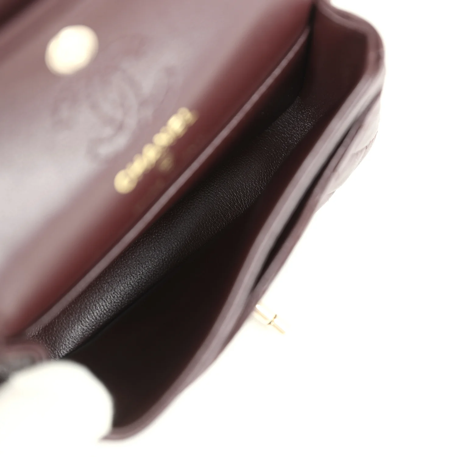 Chanel Nano Classic Double Flap Bag Charm Dark Brown Lambskin Light Gold Hardware