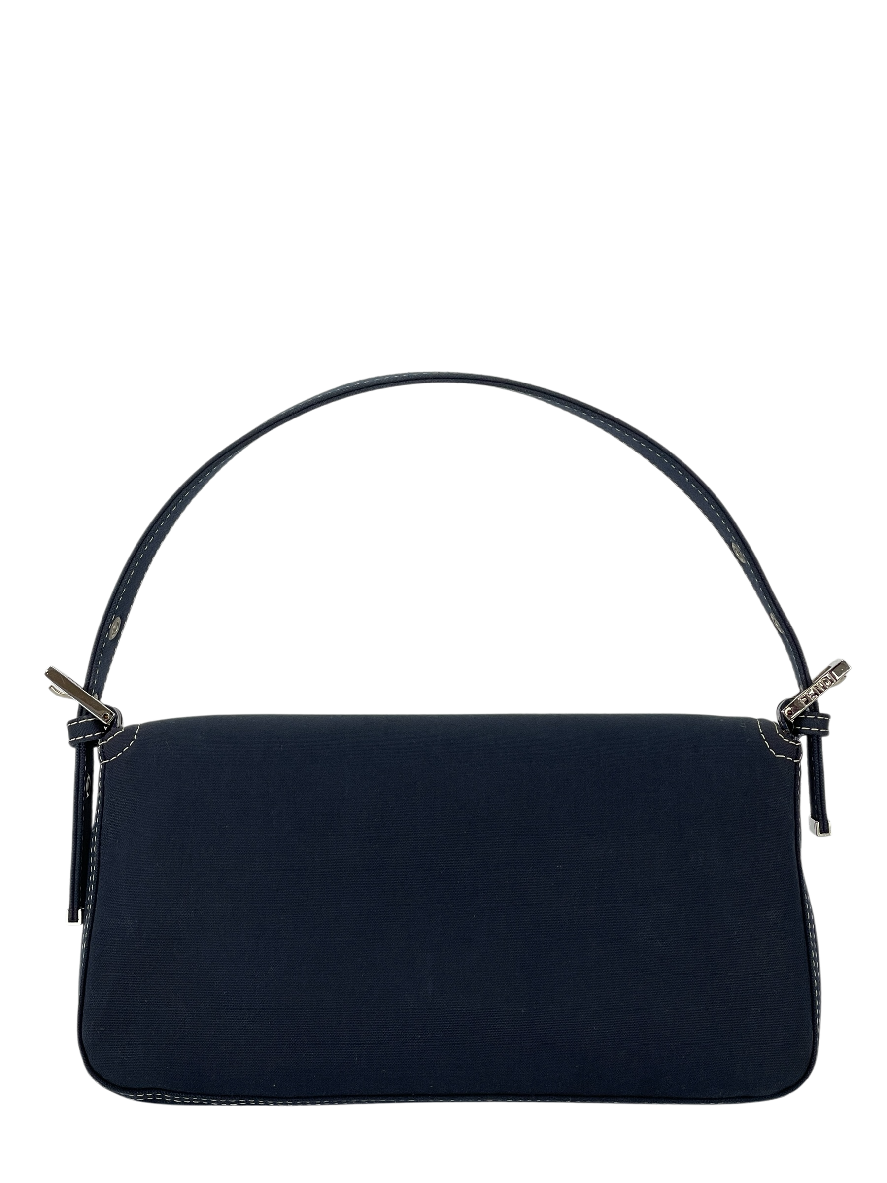 FENDI - Navy Canvas Baguette Handbag Silver-tone Hardware