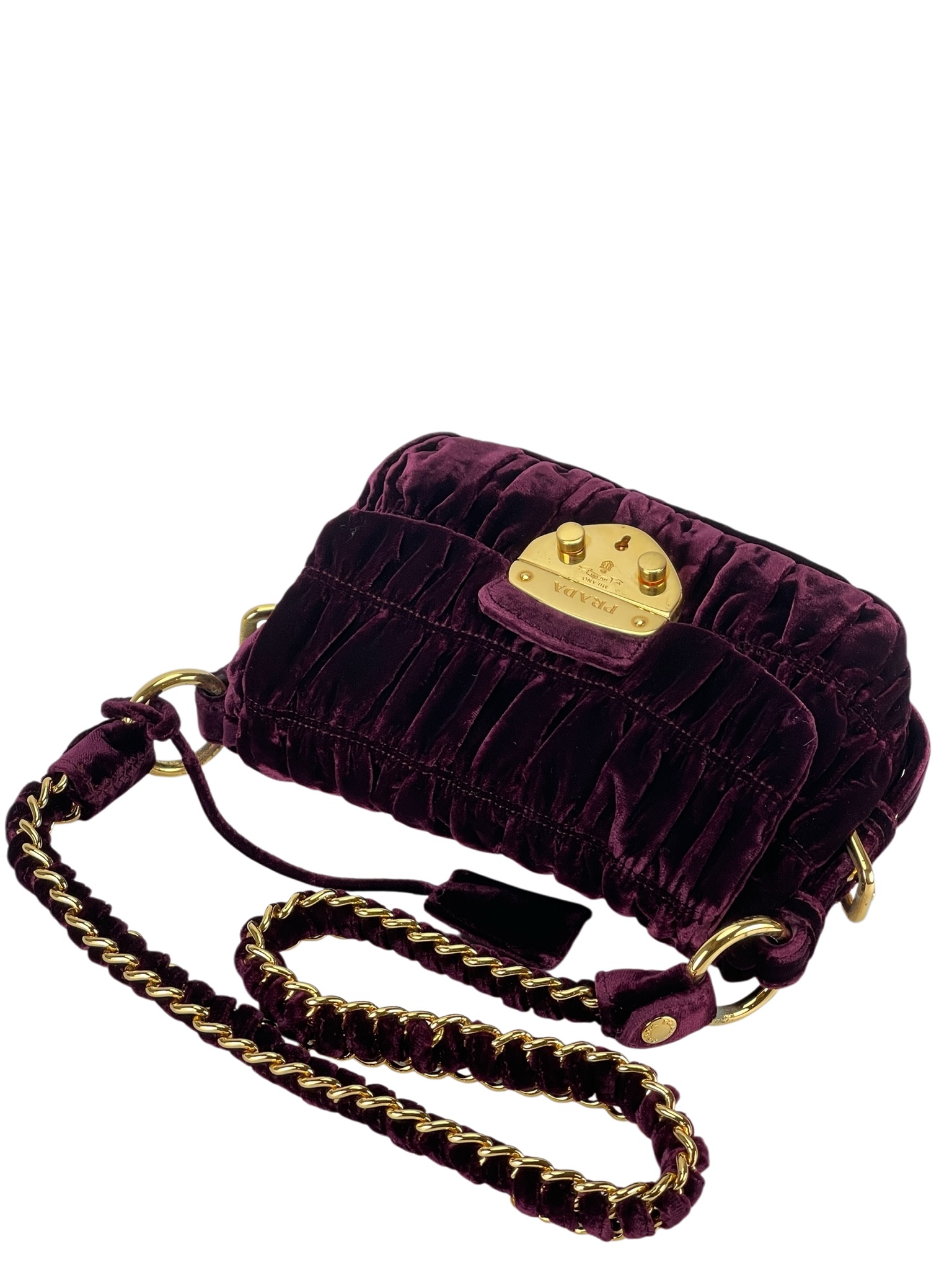 PRADA - Burgundy Velvet Chain Flap Bag