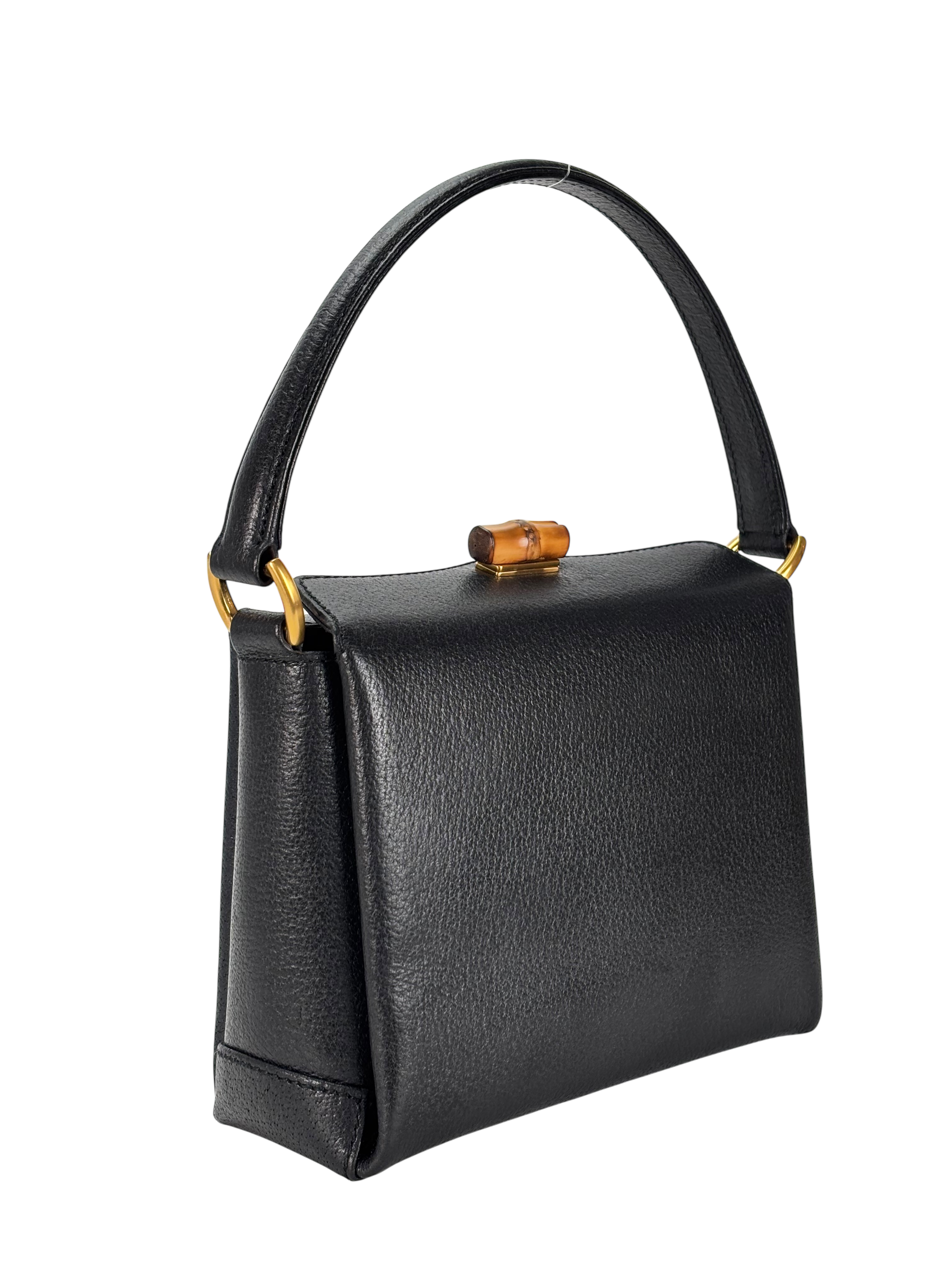 GUCCI - Black Leather Bamboo Turnlock Handbag