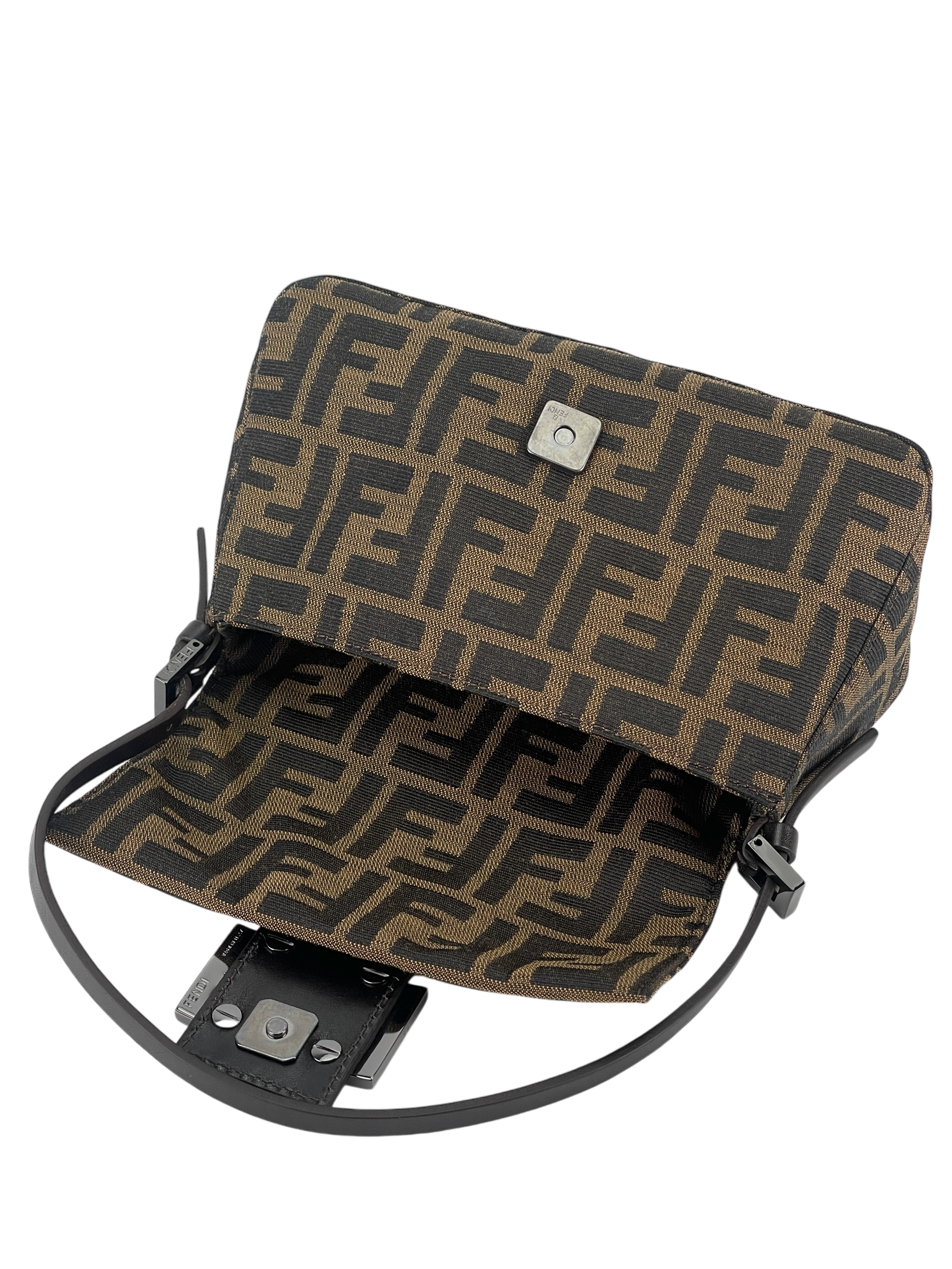 FENDI - Brown Zucca Baguette Handbag Silver Hardware