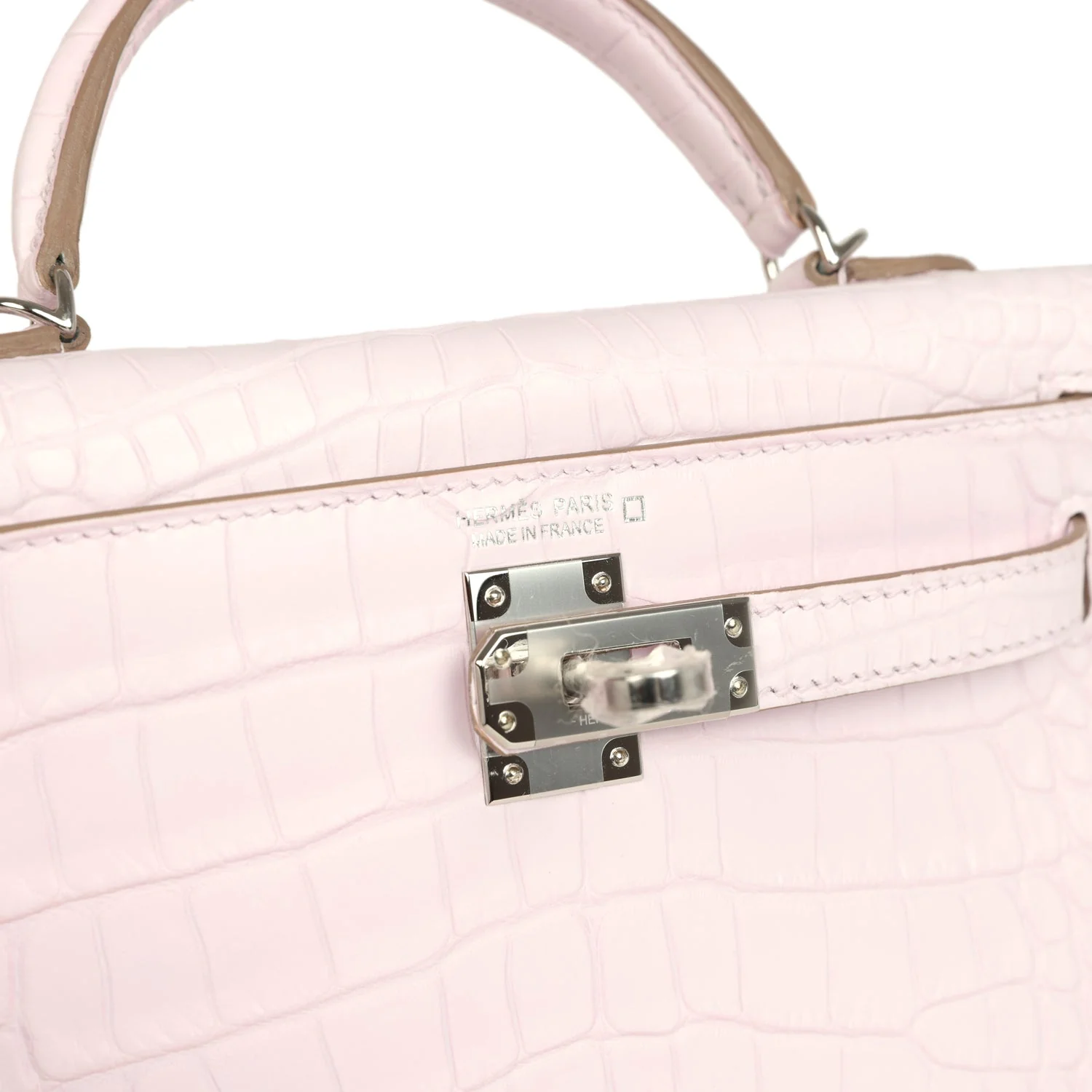 Hermes Kelly Sellier 20 Mauve Pale Boreal Satin Alligator Palladium Hardware