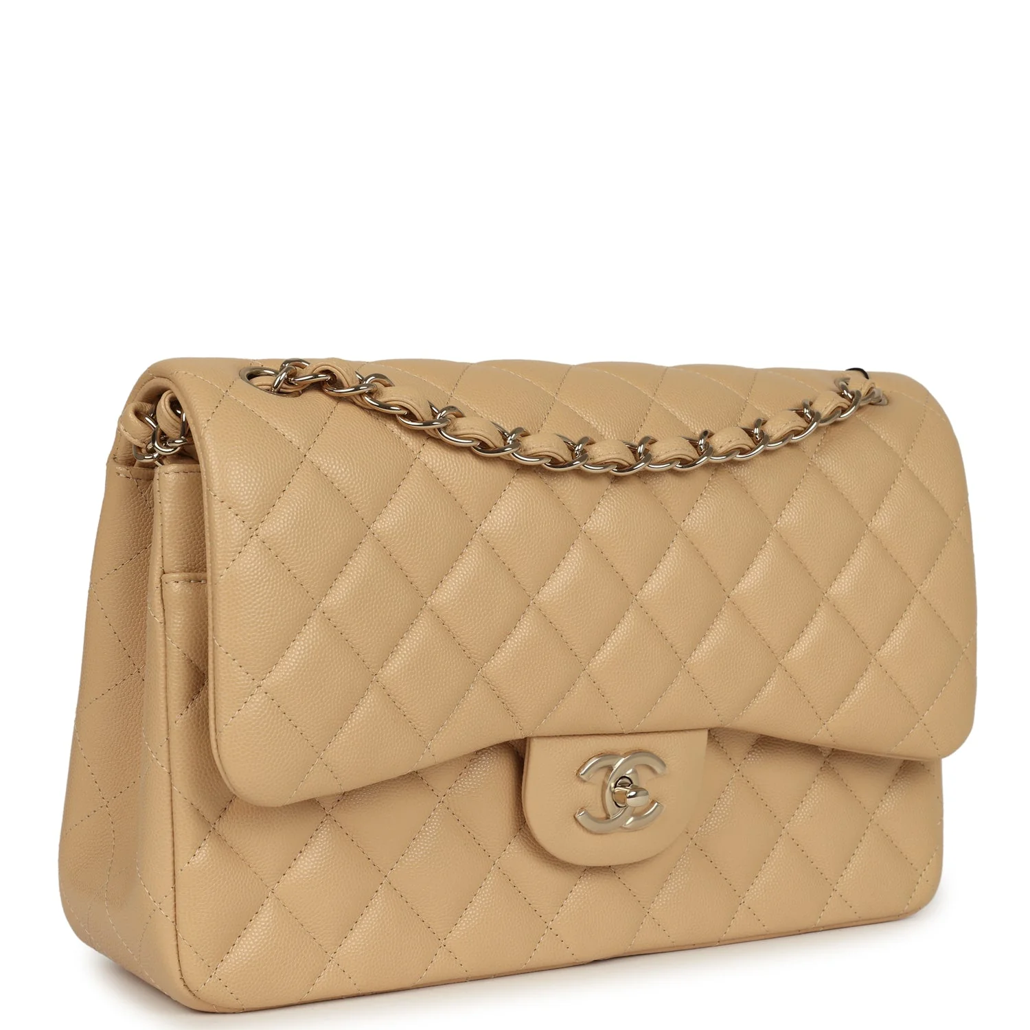 Chanel Jumbo Classic Double Flap Bag Light Beige Caviar Light Gold Hardware