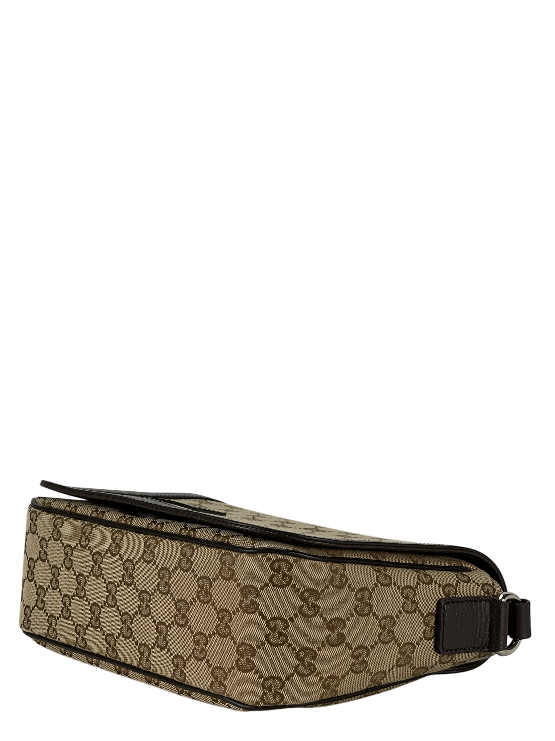 GUCCI  - Beige Brown GG Canvas Leather Flap Crossbody Bag Shoulder Bag