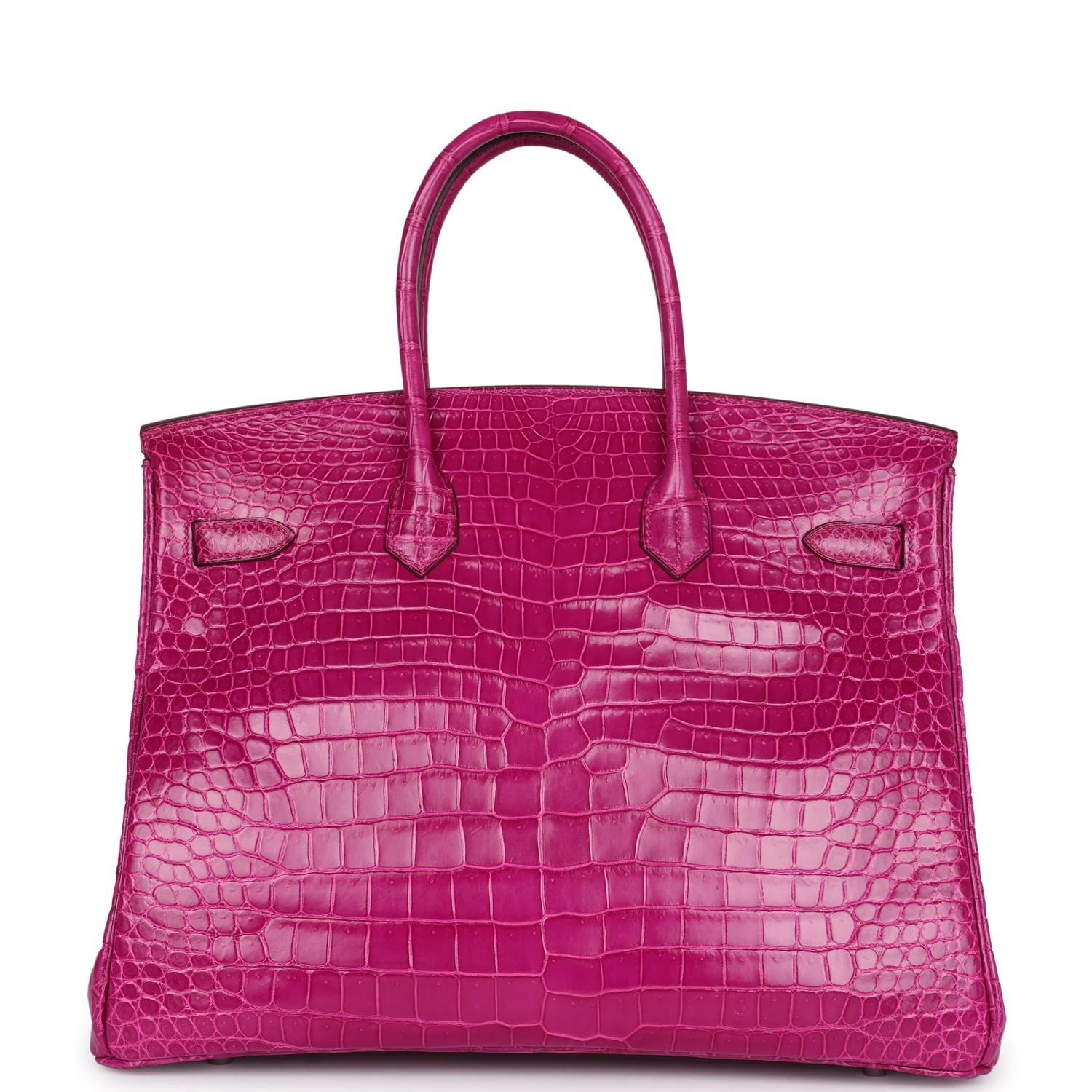 Pre-owned Hermes Birkin 35 Rose Scheherazade Shiny Porosus Crocodile Palladium Hardware
