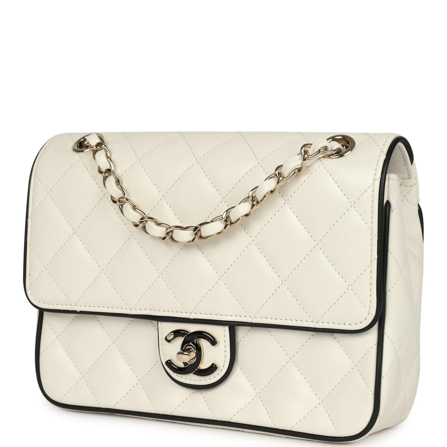 Chanel Small Graphic Frame Flap Bag White and Black Lambskin Light Gold Hardware
