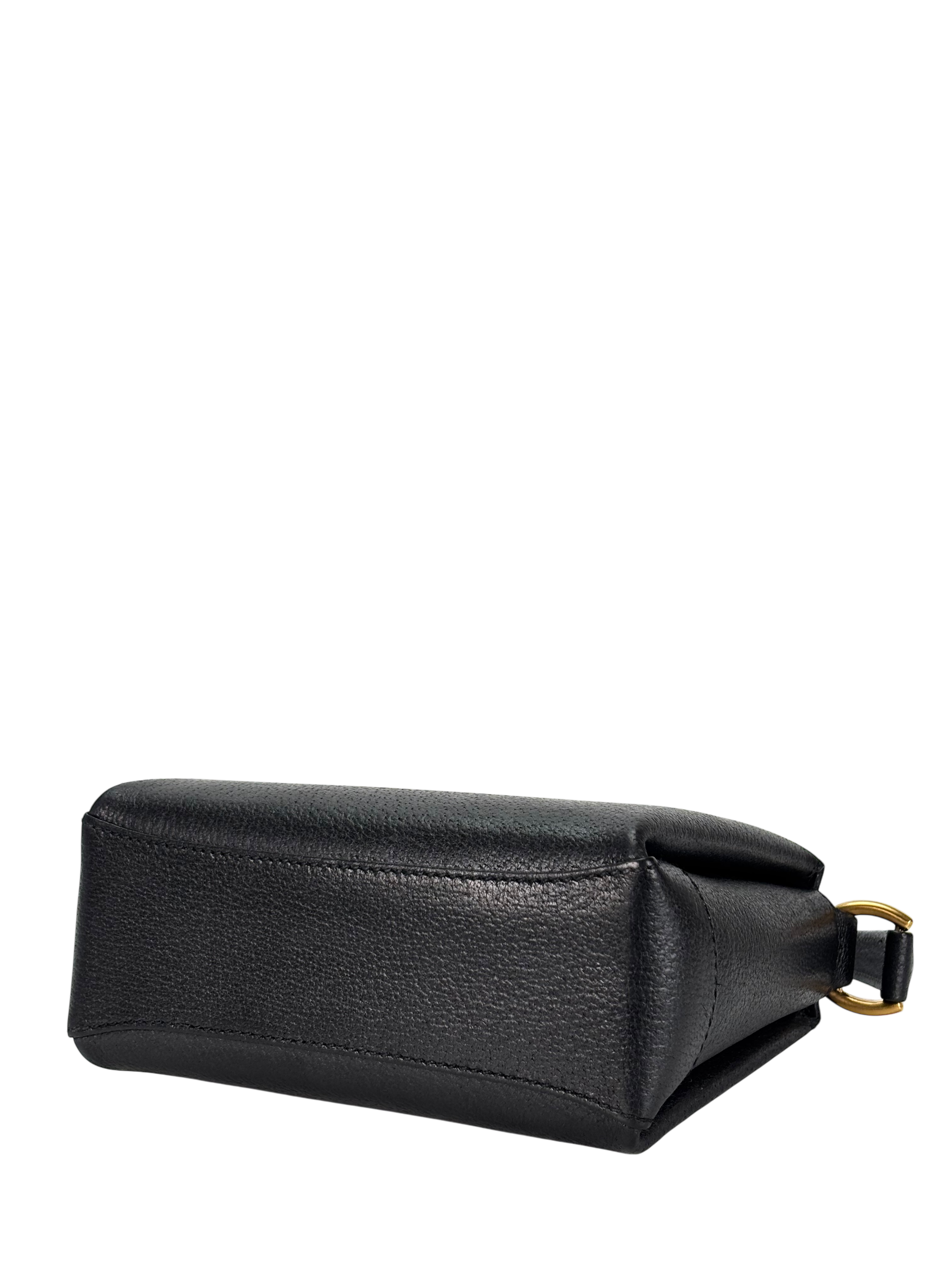 GUCCI - Black Leather Bamboo Turnlock Handbag