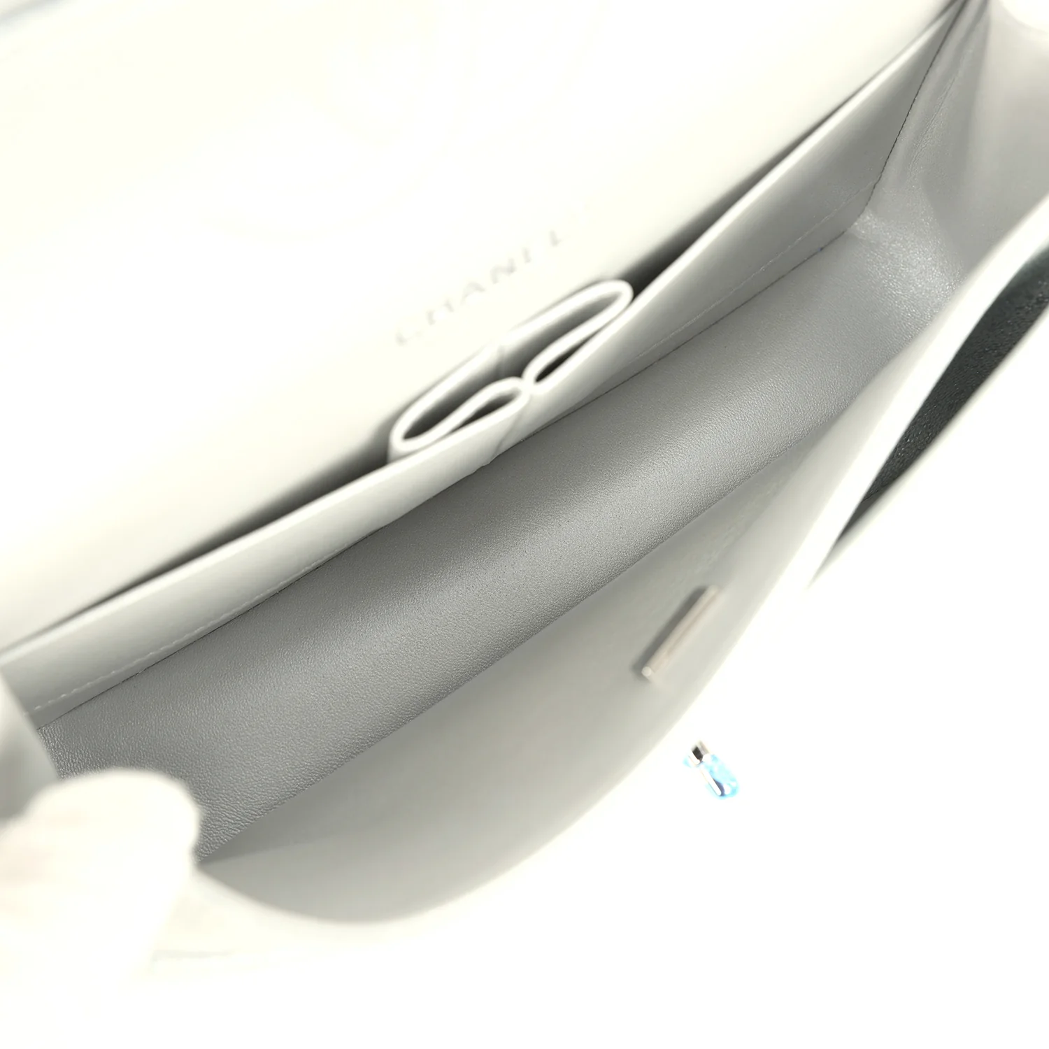 Chanel Medium Classic Double Flap Silver Glitter Caviar Silver Hardware