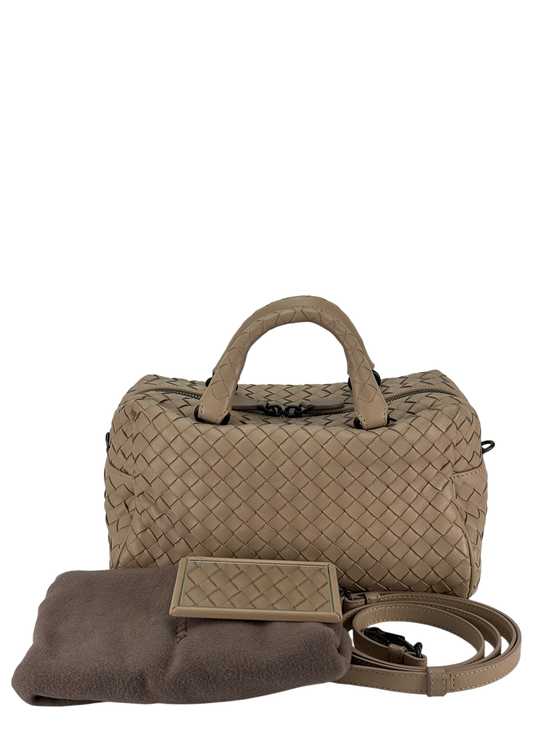 BOTTEGA VENETA - Beige Veneta Intrecciato Leather Boston Bag