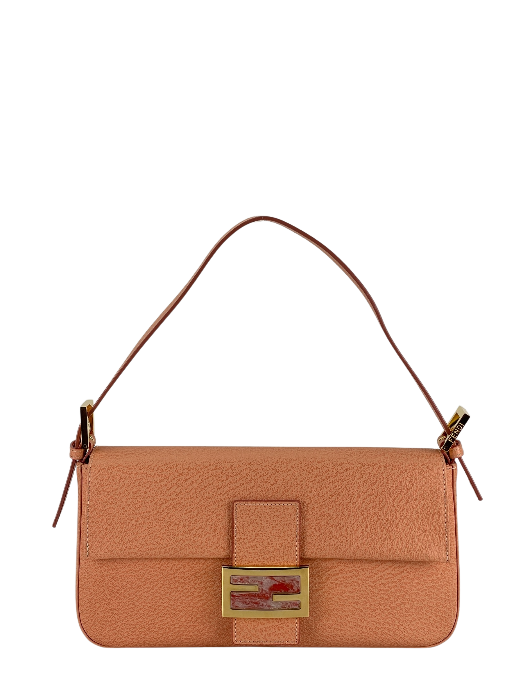 FENDI - Orange Pink Baguette Handbag Silver Hardware
