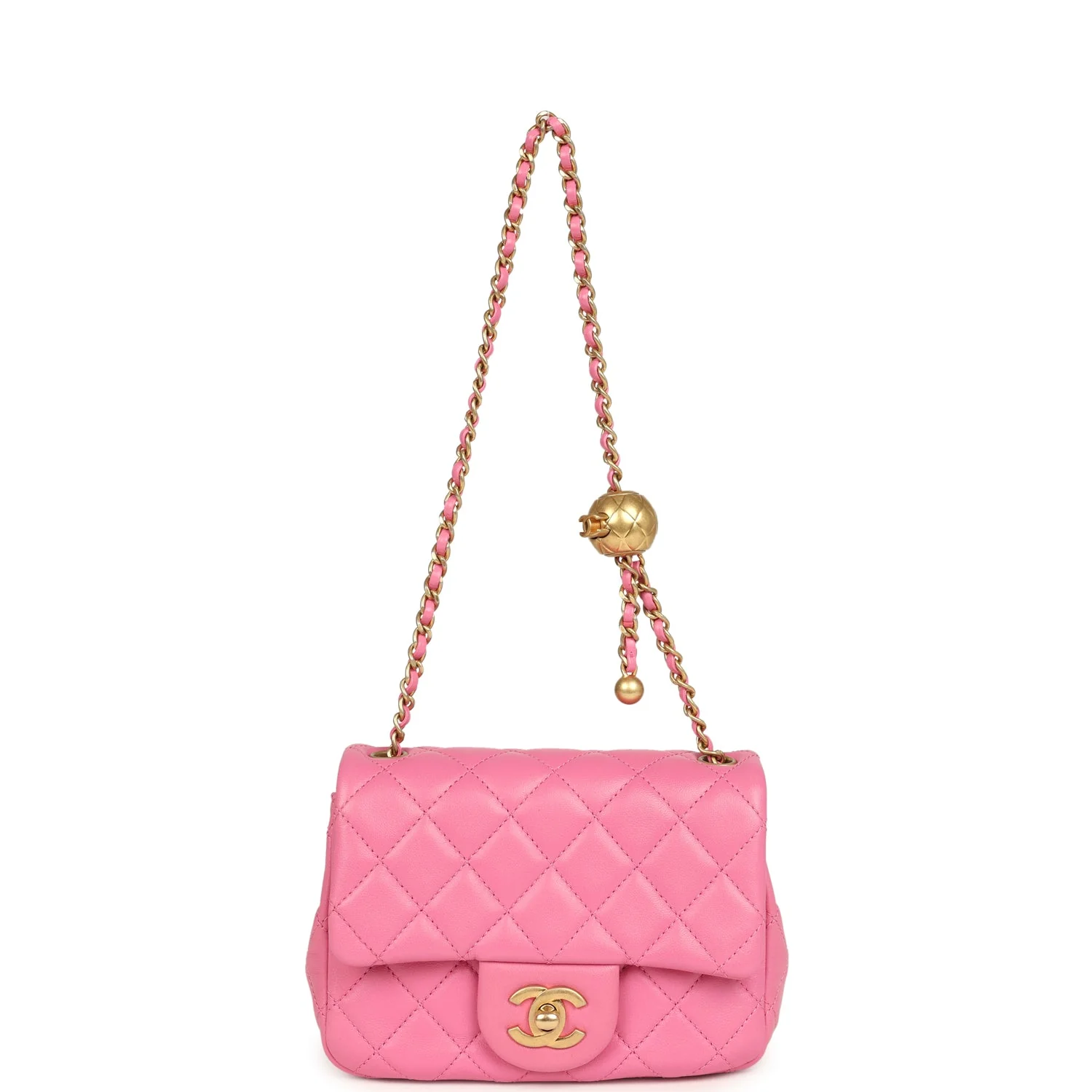 Chanel Mini Pearl Crush Square Flap Bag Pink Lambskin Brushed Gold Hardware