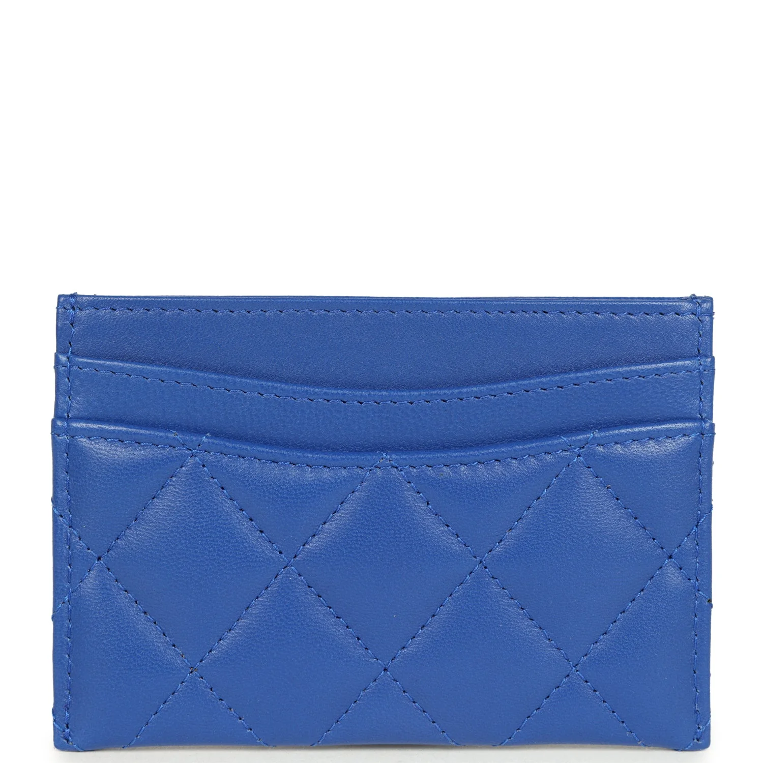 Chanel Classic Card Holder Wallet Cobalt Blue Lambskin Silver Hardware