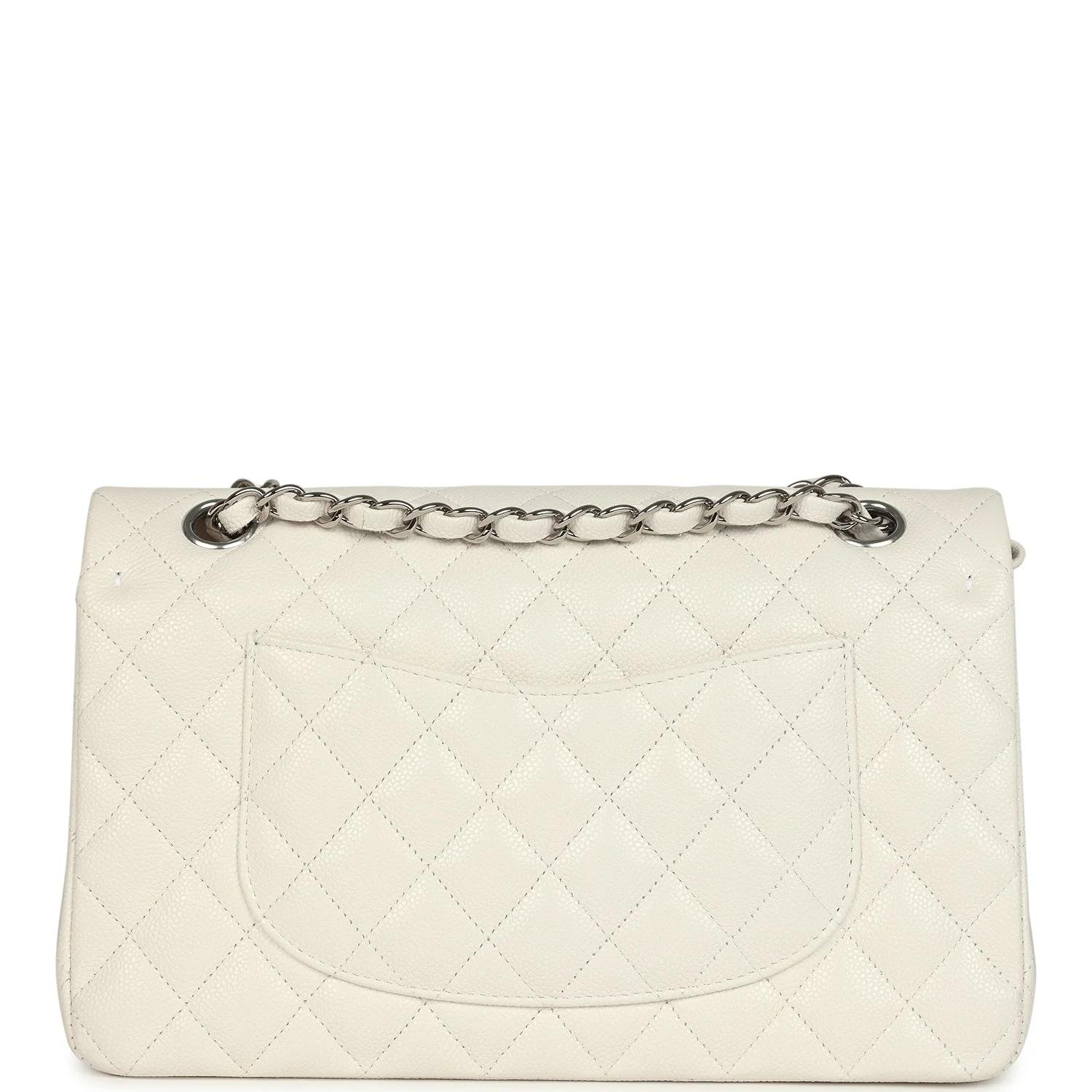 Pre-owned Chanel Medium Classic Double Flap White Shiny Caviar Silver Hardware