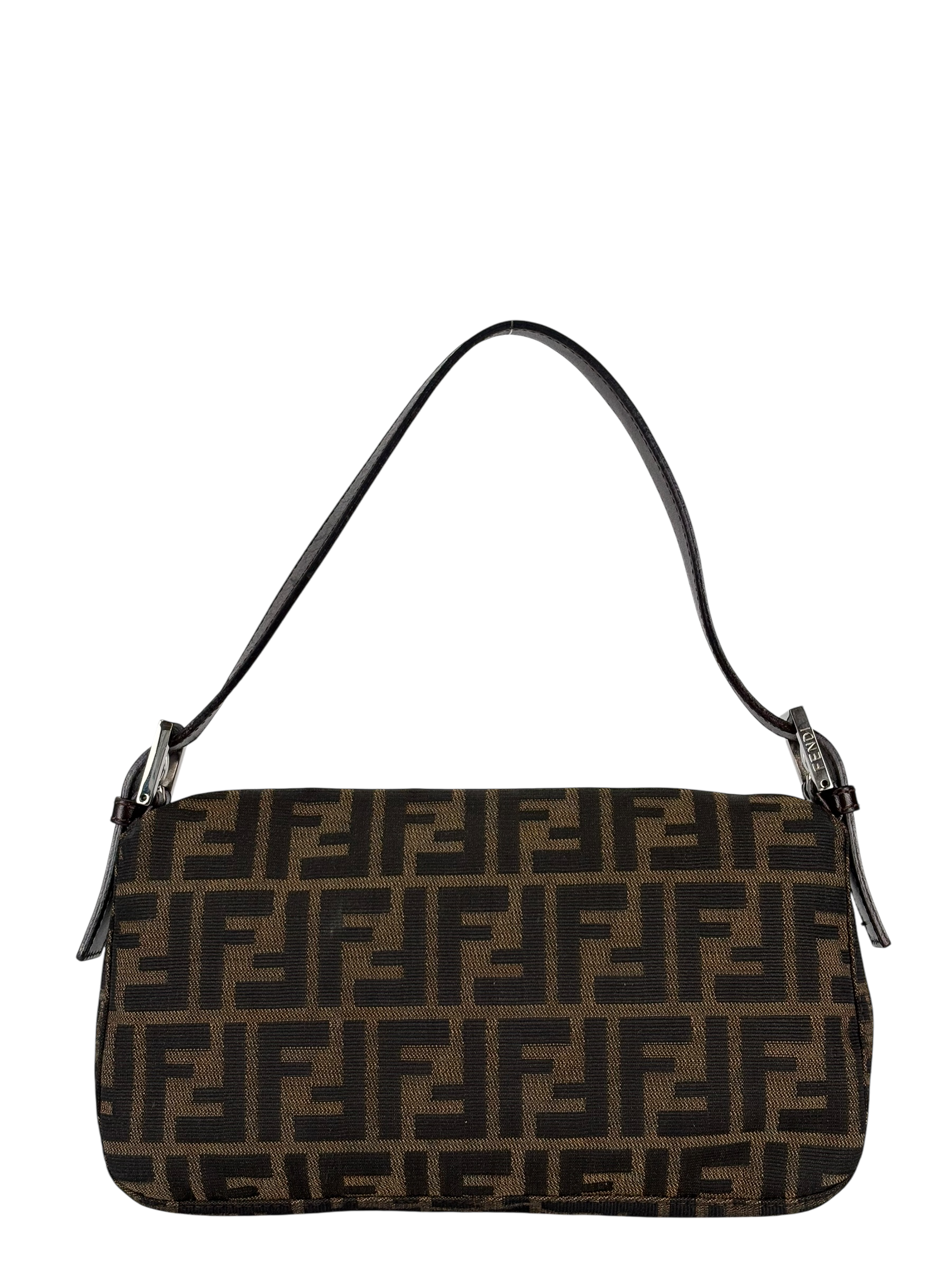 FENDI - Brown Canvas Zucca Baguette Hand Bag