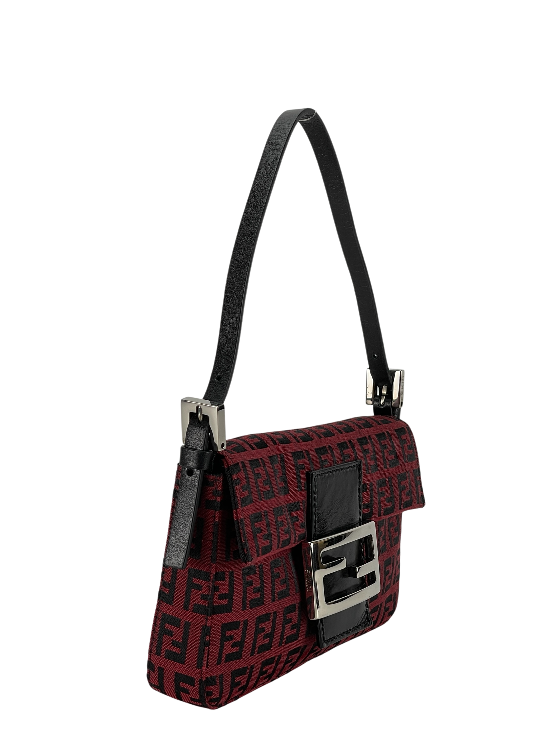FENDI - Red Canvas Zucca Baguette Handbag Silver Hardware