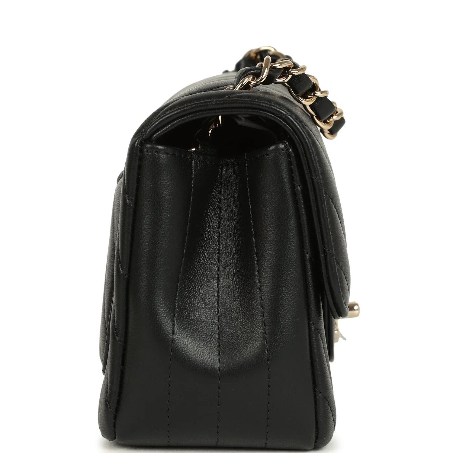 Chanel Mini Chevron Classic Rectangular Flap Bag Black Lambskin Light Gold Hardware