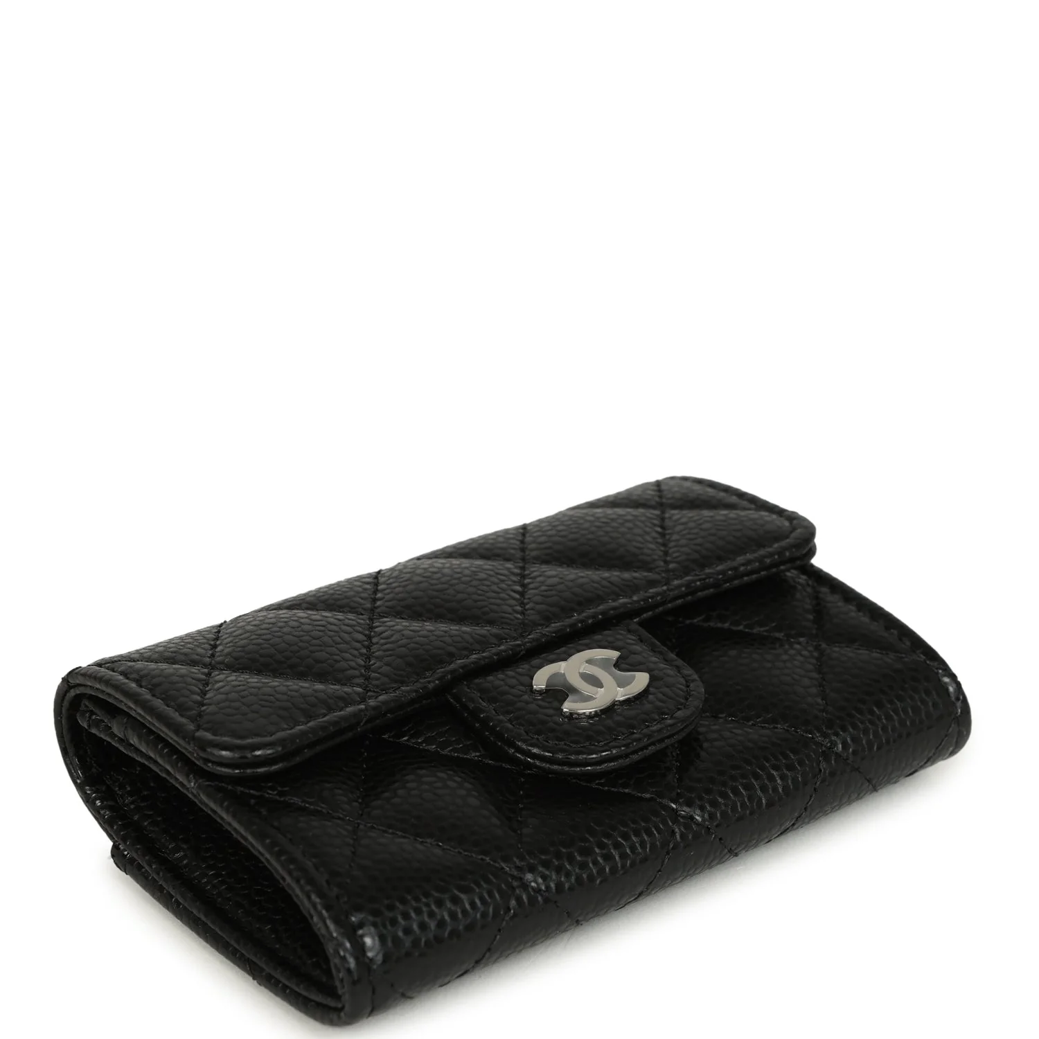 Chanel Classic Card Holder Wallet Black Caviar Silver Hardware