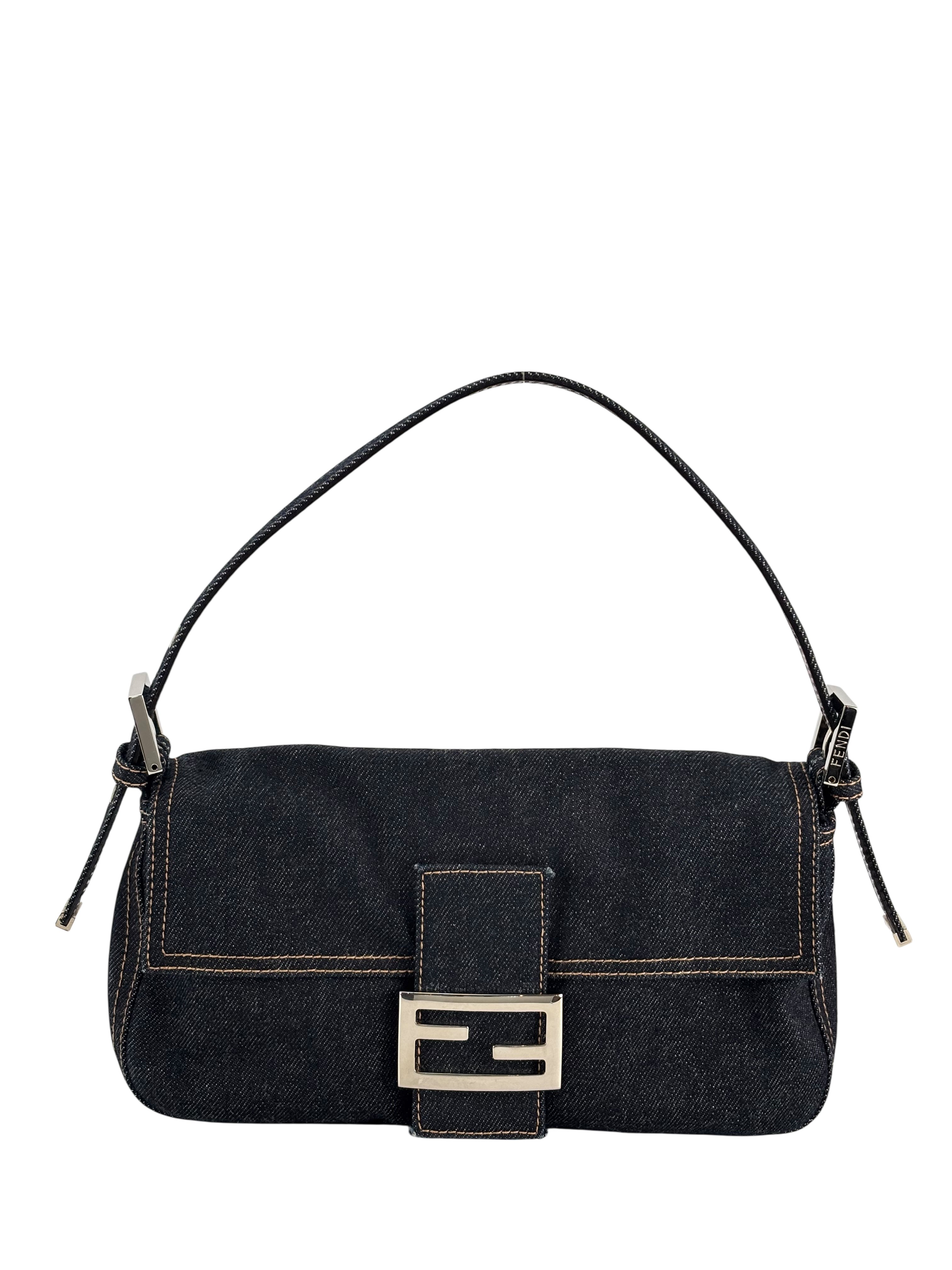 FENDI - Small Baguette Bag Denim Navy Sliver Hardware
