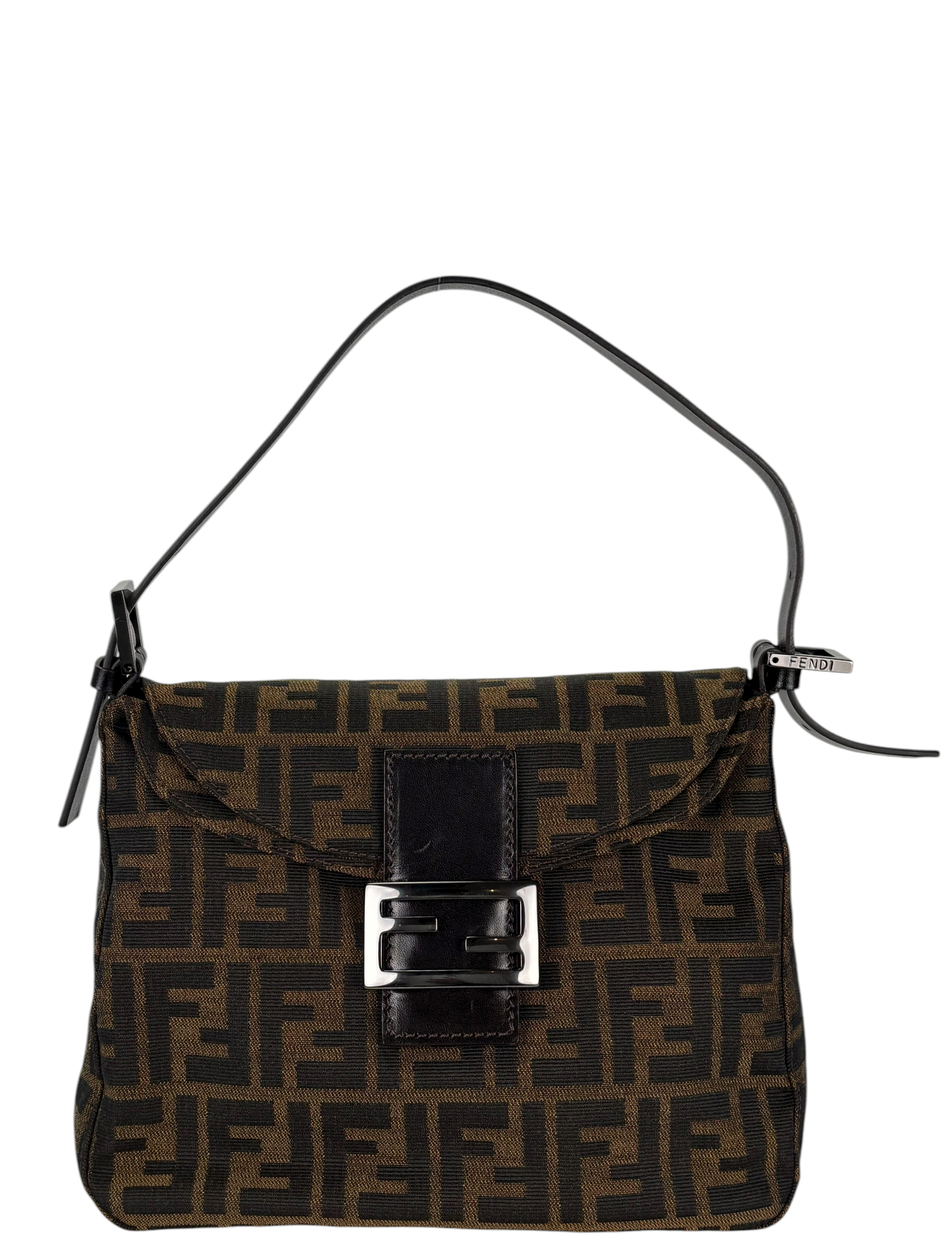 FENDI - Monogram Canvas Mamma Baguette Shoulder Bag Zucca Silver Hardware