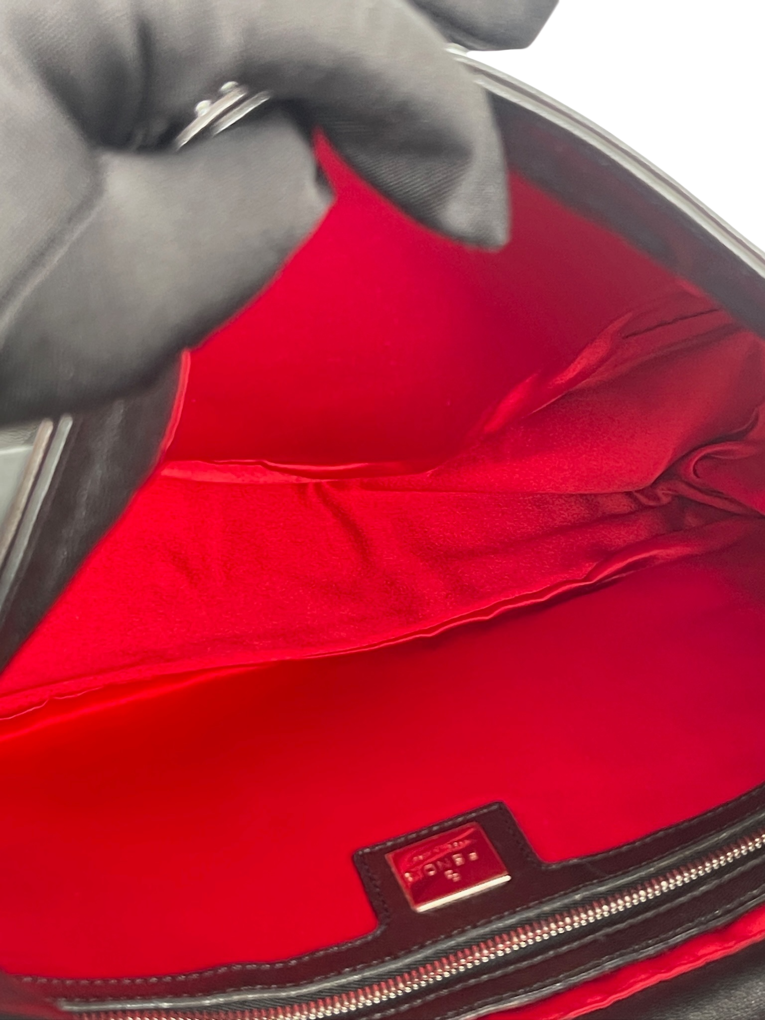 FENDI - Black Leather Zucca Mamma Baguette Handbag Silver Hardware