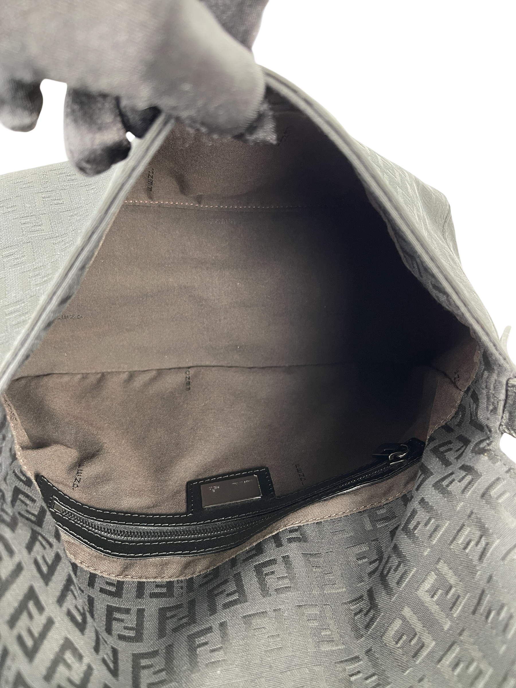 FENDI - Black Zucca Mamma Baguette Handbag Silver Hardware