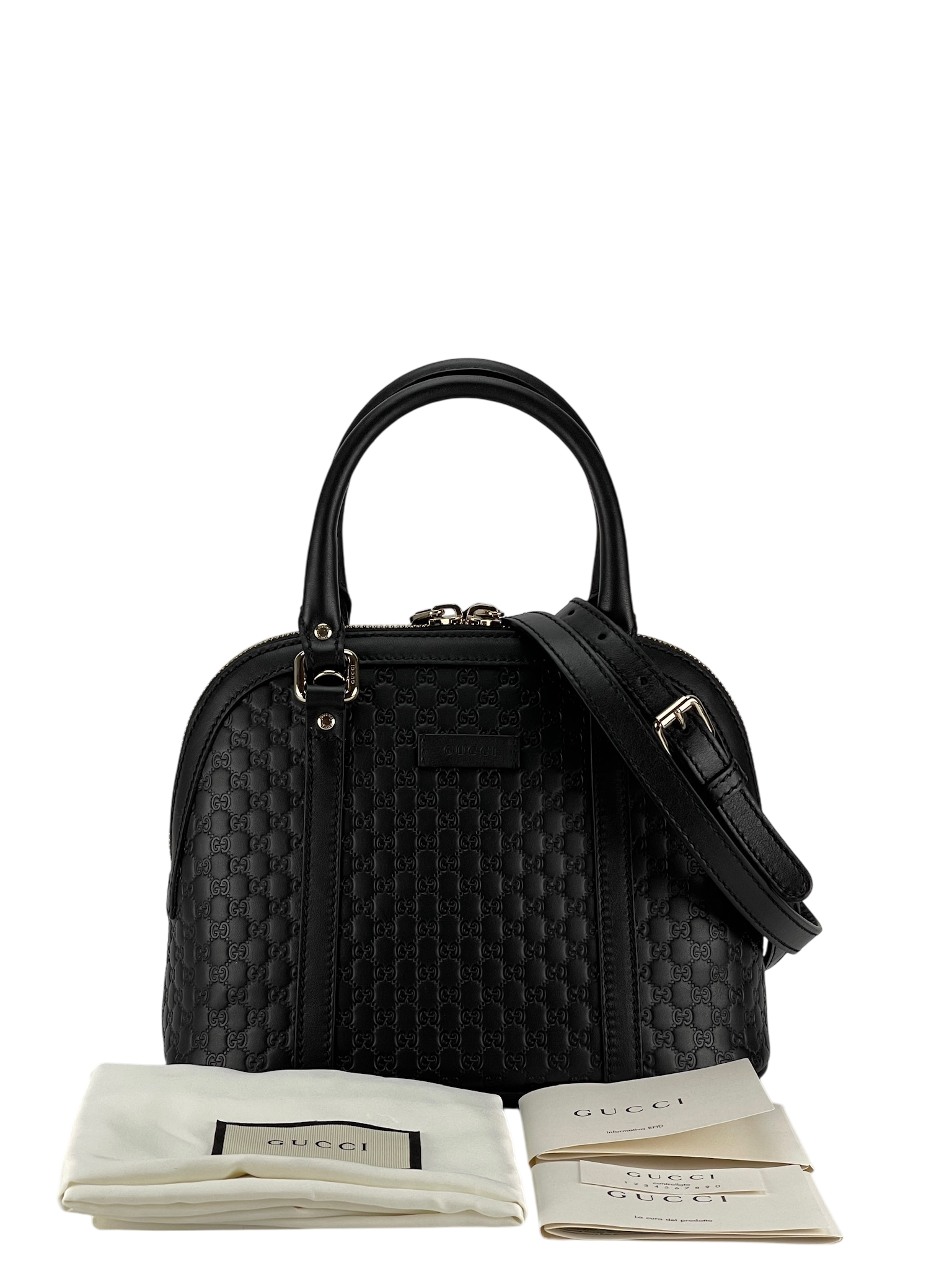 GUCCI - Black Calfskin Micro Guccissima Leather Dome Bag