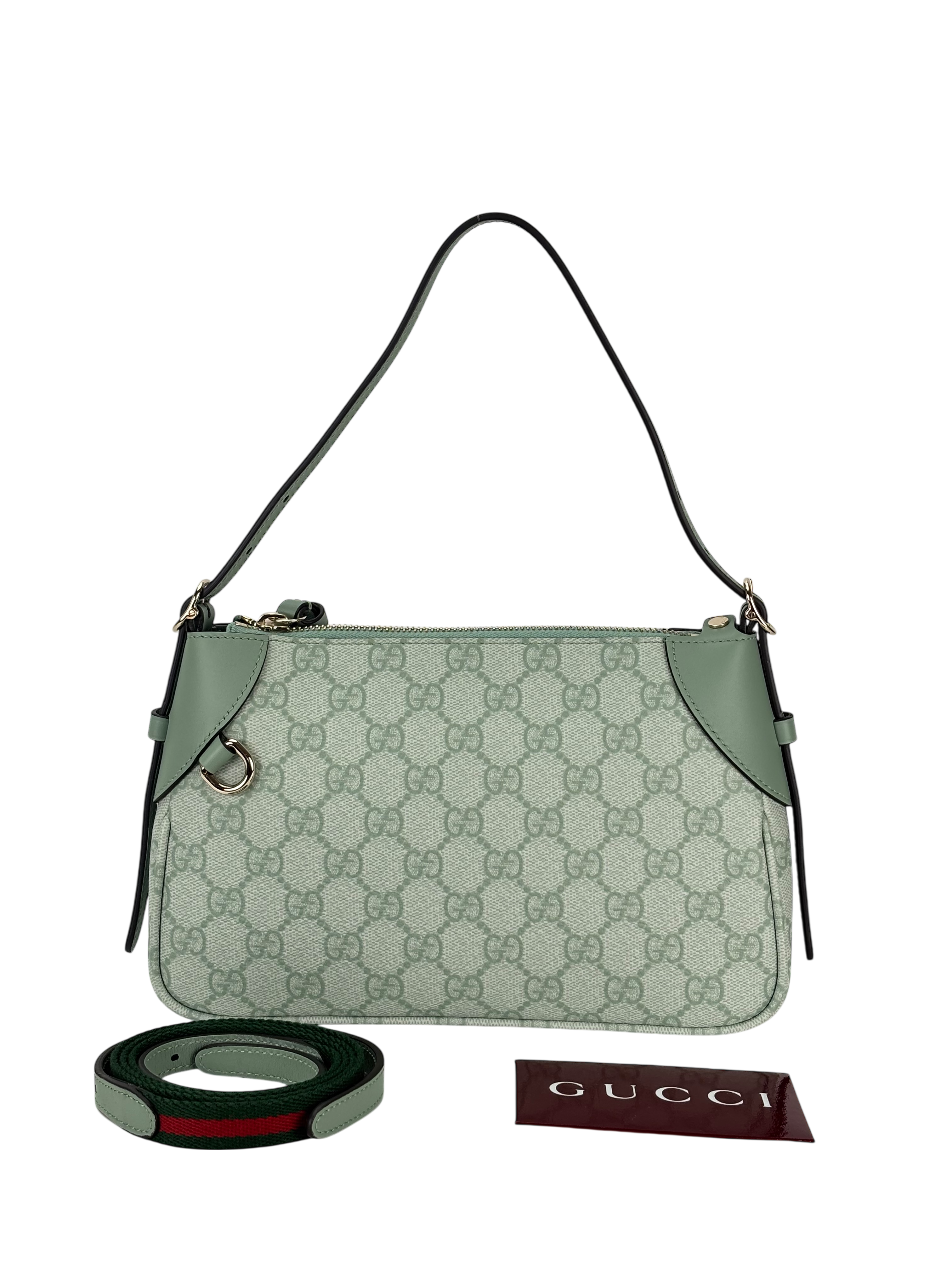 GUCCI - Sage Green Coated Canvas GG Emblem Small Shoulder Bag