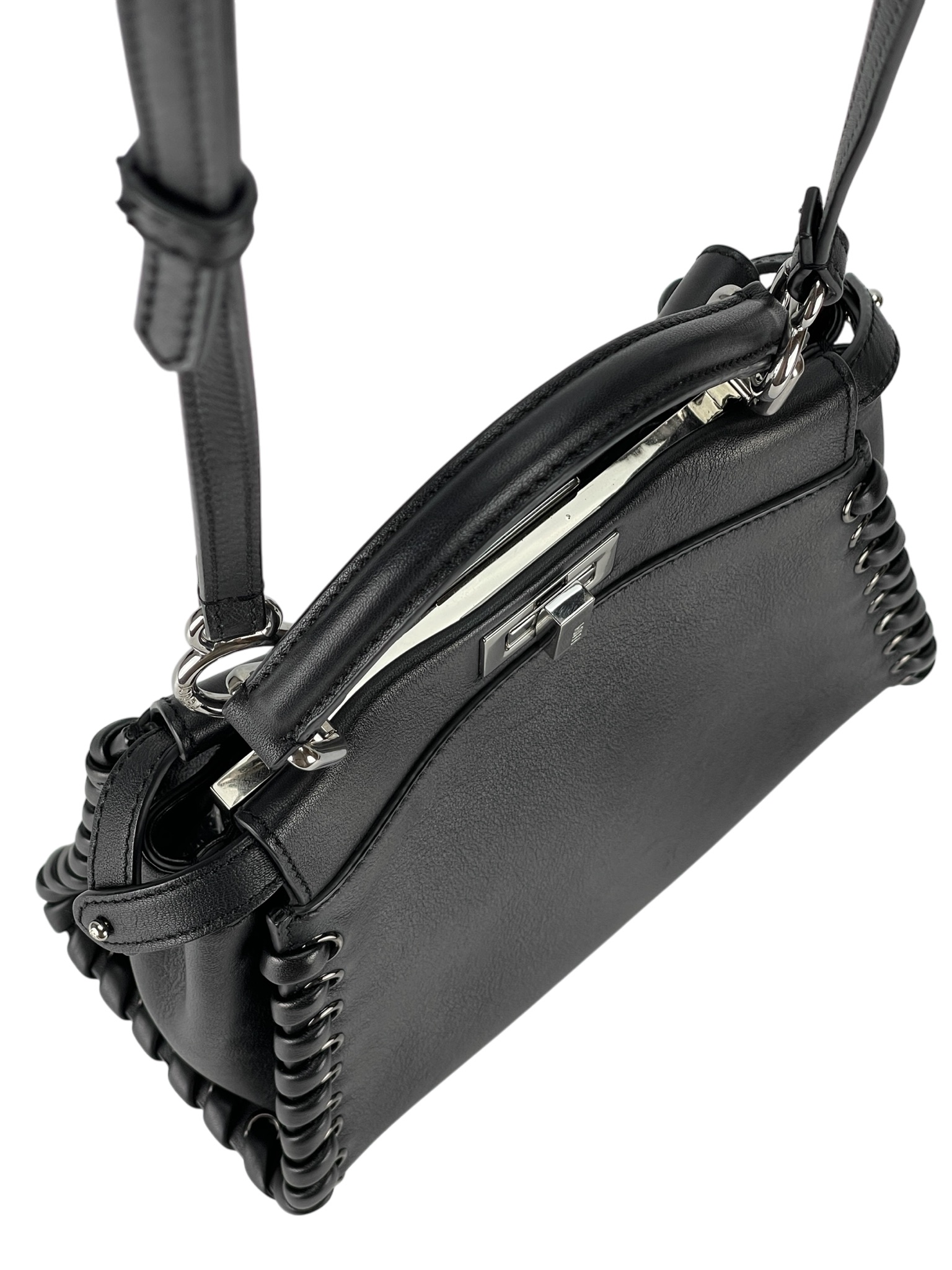 FENDI - Peekaboo Mini Black Leather Bag Sliver hardware