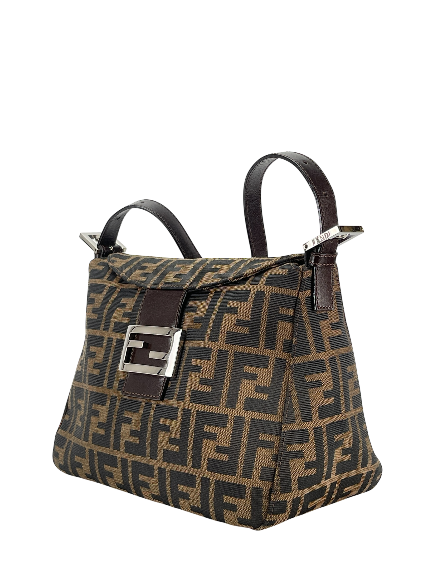 FENDI - Brown Canvas Zucca Shoulder Bag Silver Hardware