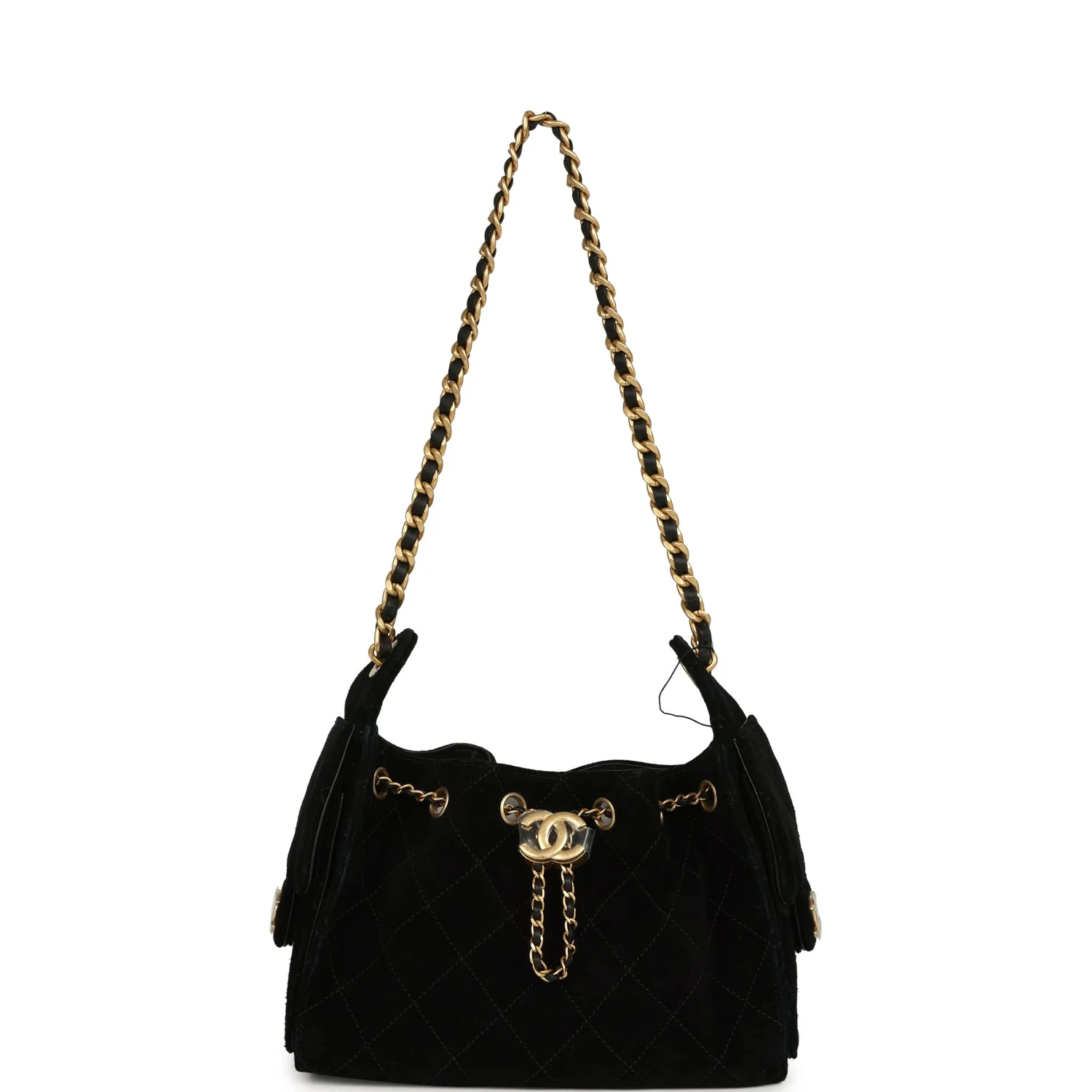 Chanel Mini 25 Hobo Bag Black Suede Antique Gold Hardware