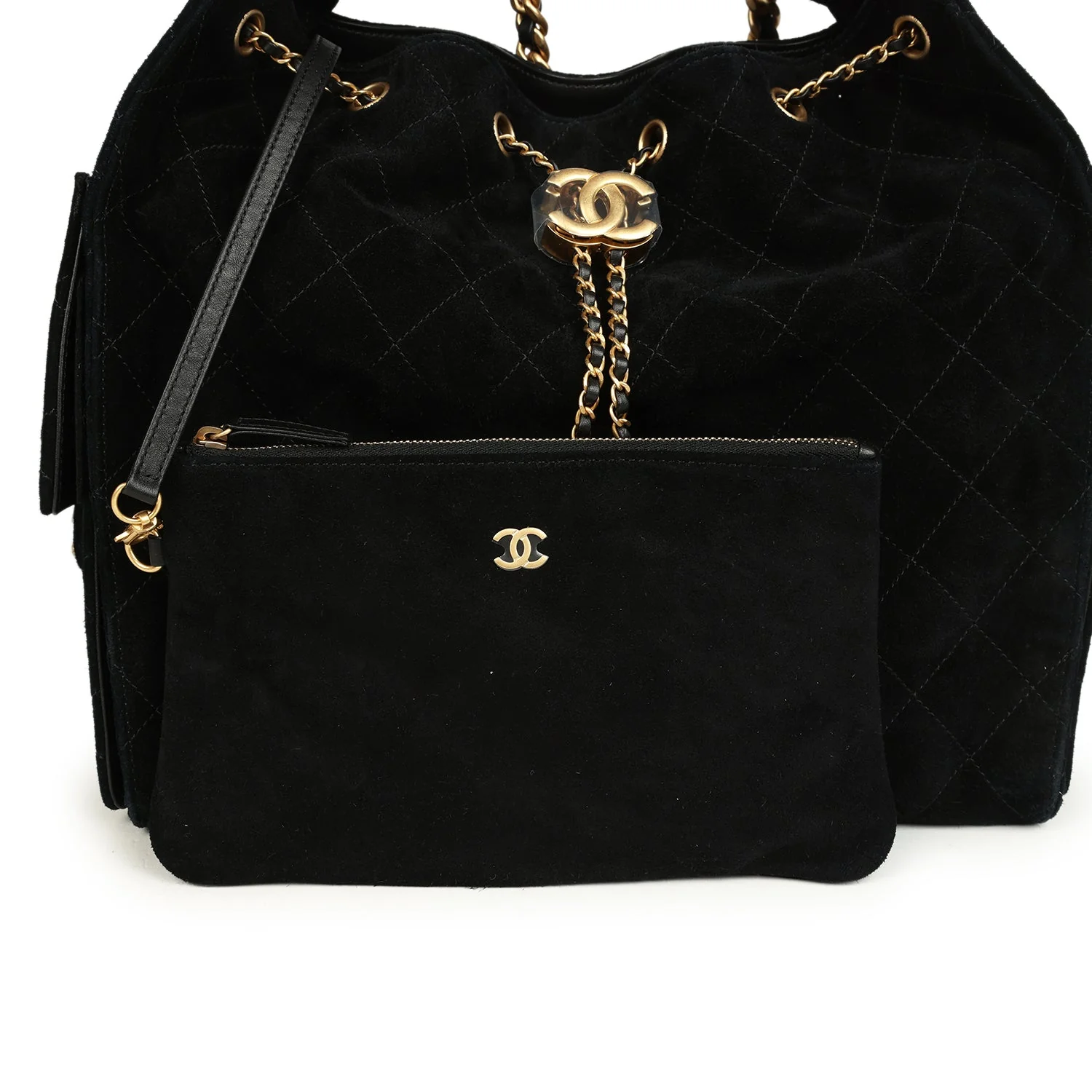 Chanel Medium 25 Hobo Bag Black Suede Antique Gold Hardware