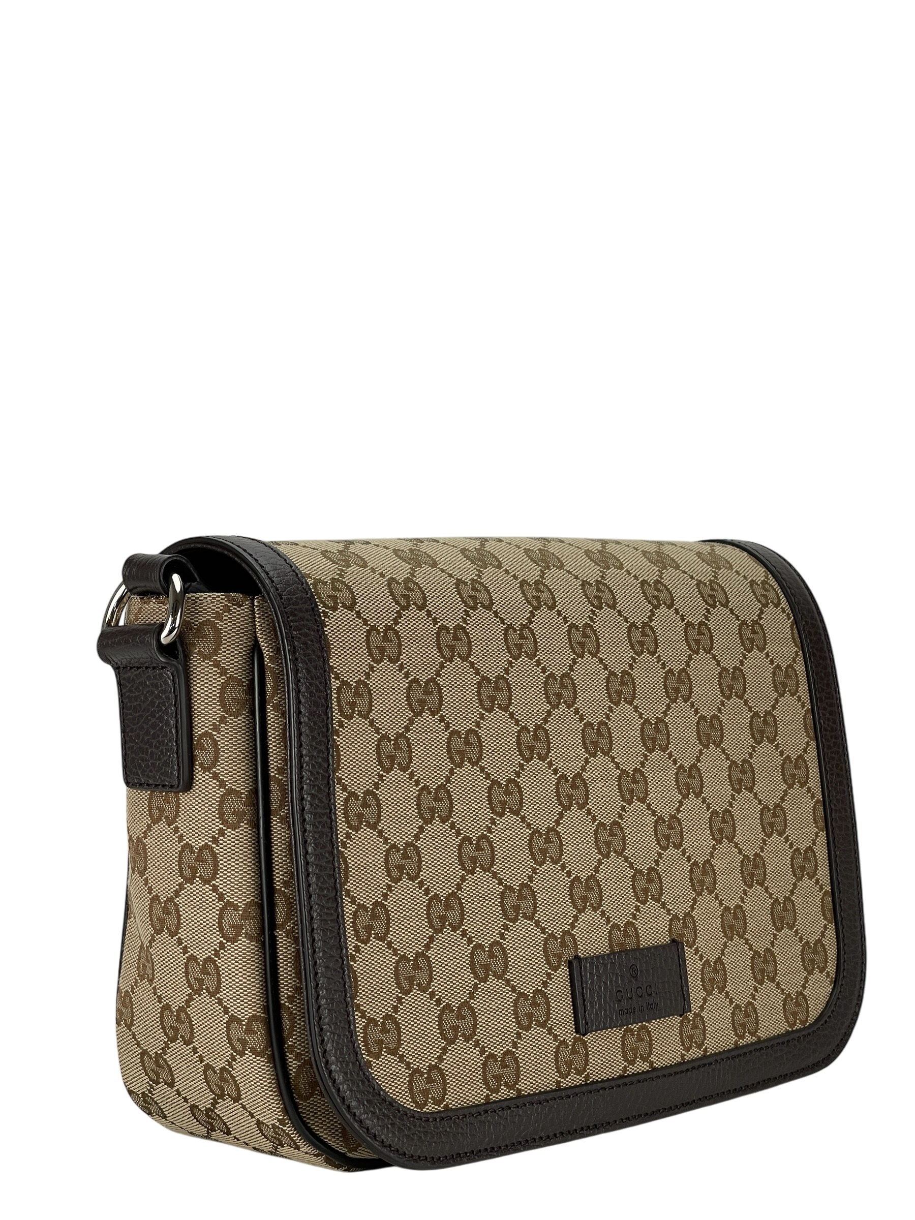 GUCCI  - Beige Brown GG Canvas Leather Flap Crossbody Bag Shoulder Bag