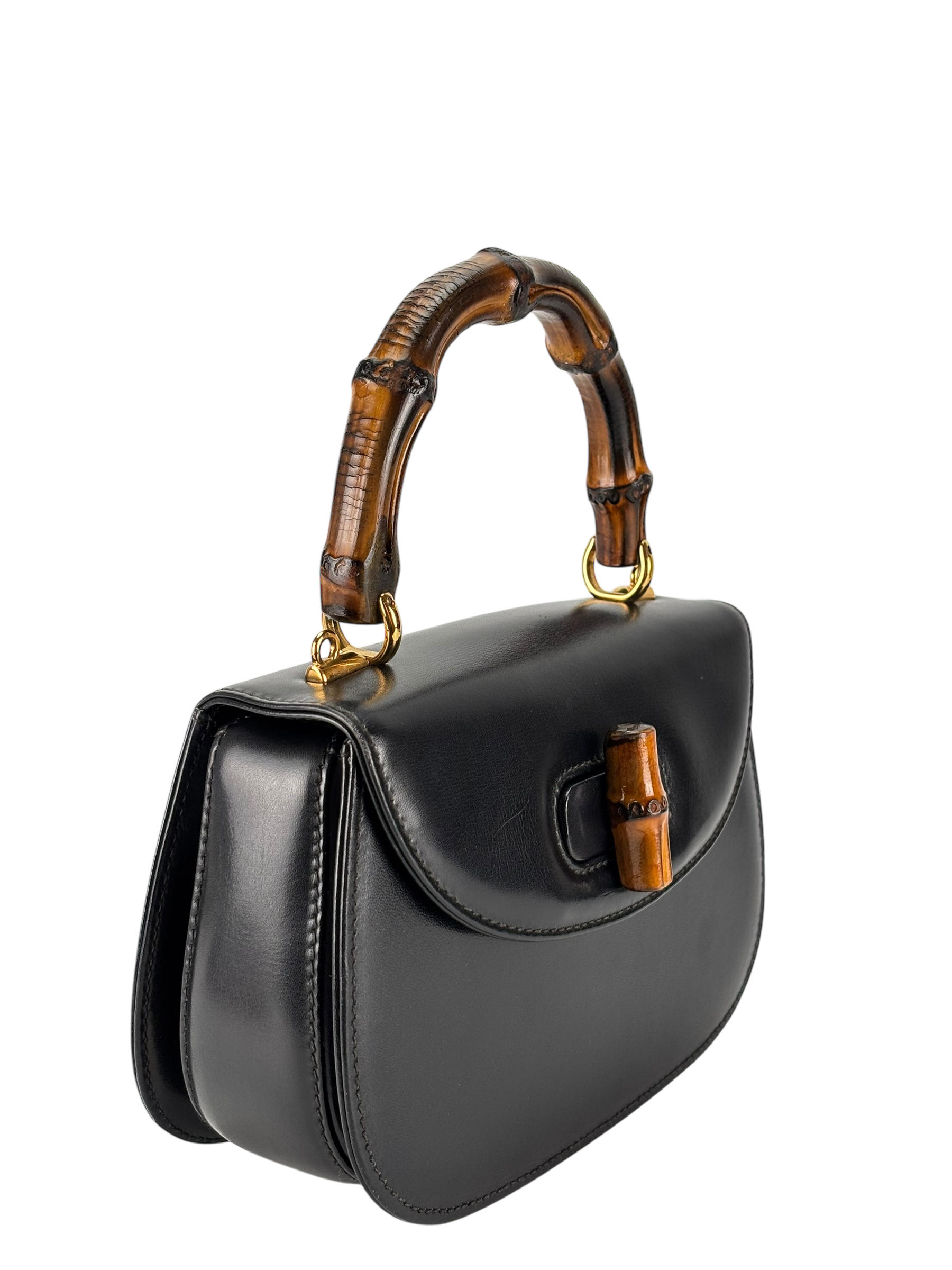 GUCCI - Black Box Leather 2way Small Leather Bamboo Handbag