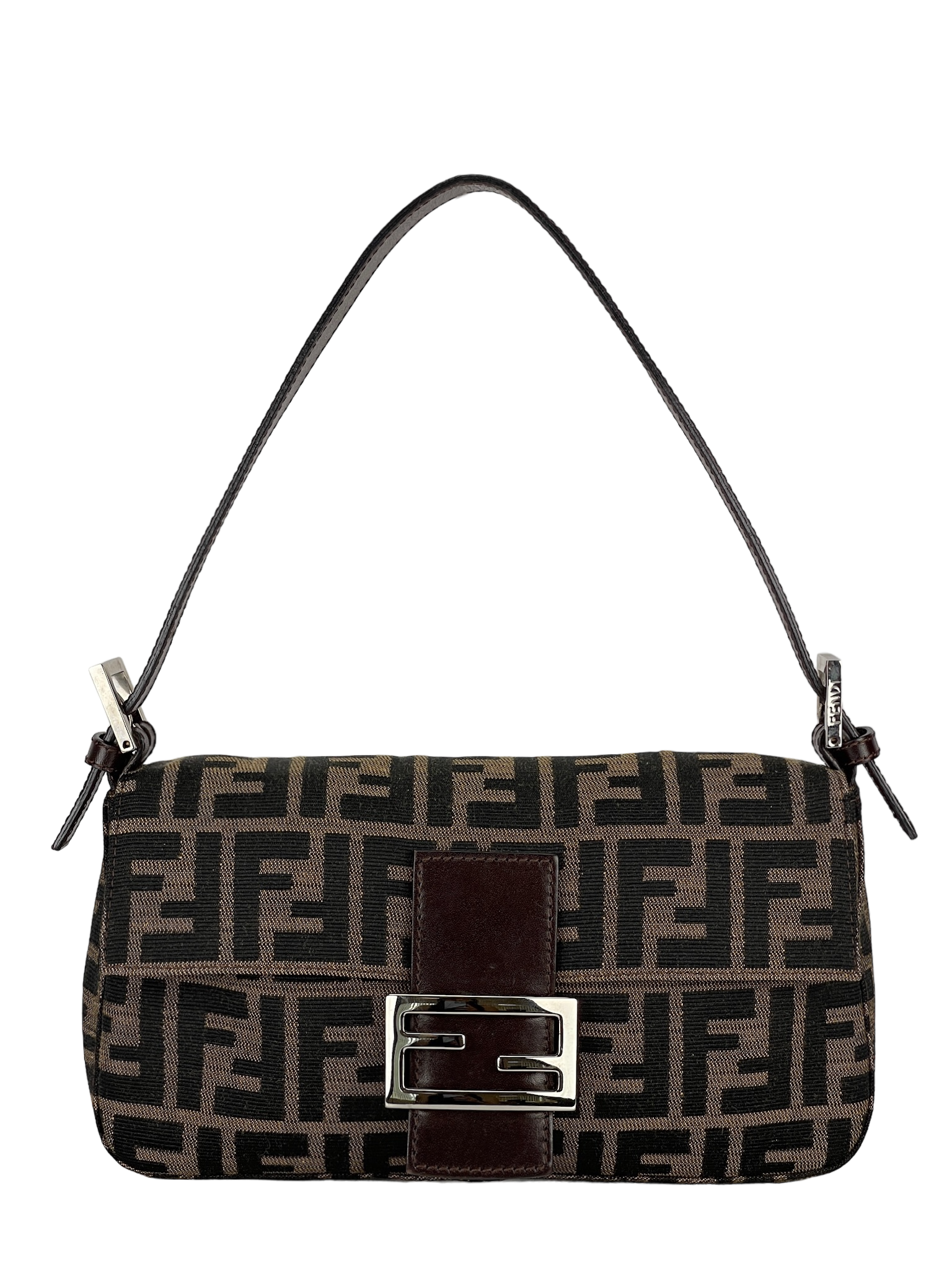 FENDI - Brown Zucca Baguette Handbag Silver Hardware