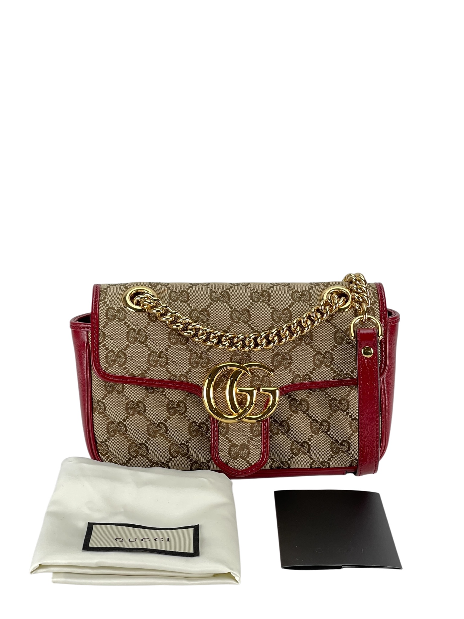 GUCCI - Small Beige Red GG Marmont Shoulder Bag