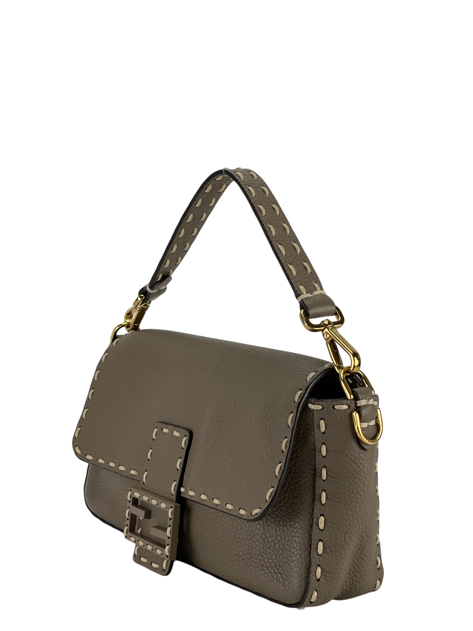 FENDI - Calfskin Granata Print Macro Stitchings Baguette Truffle