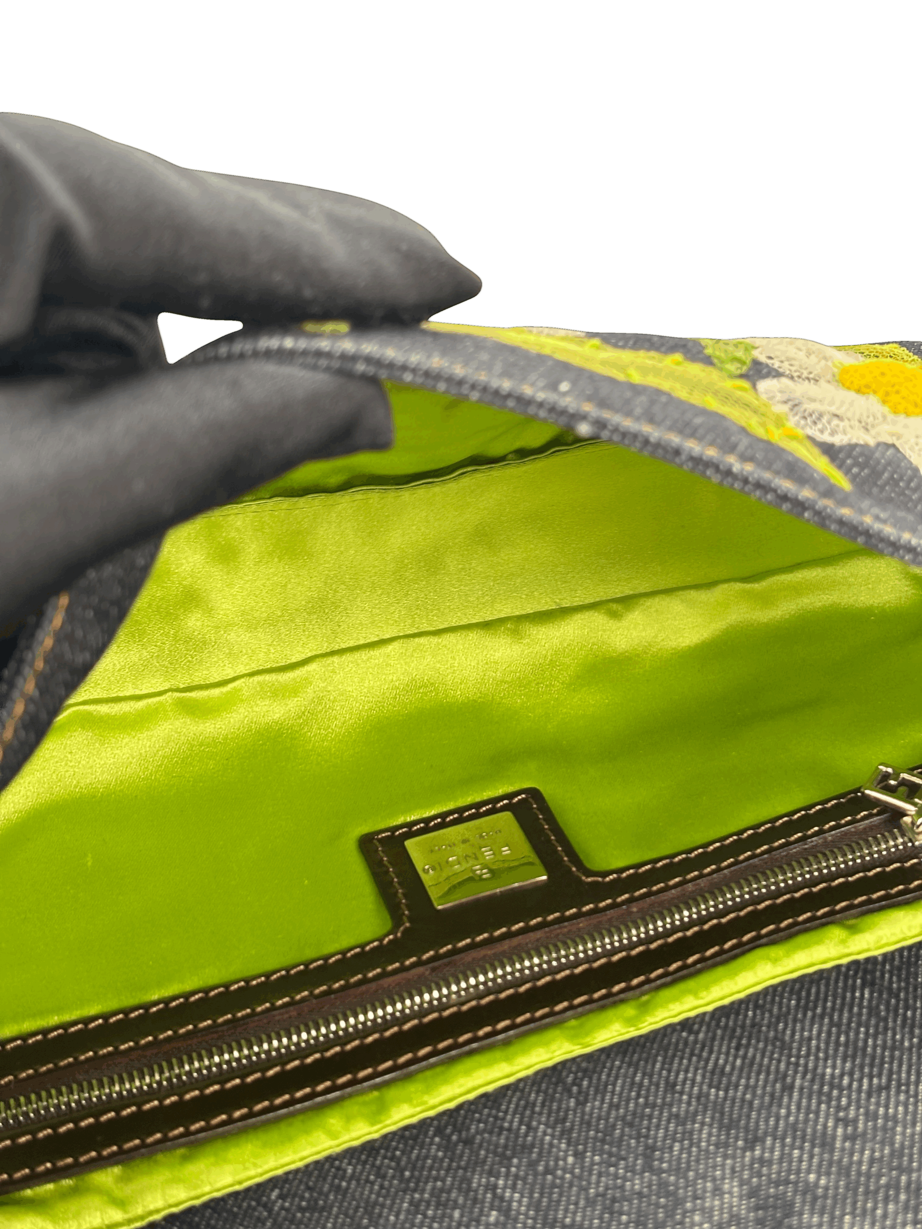 FENDI - Small Baguette Bag Denim Flower Navy