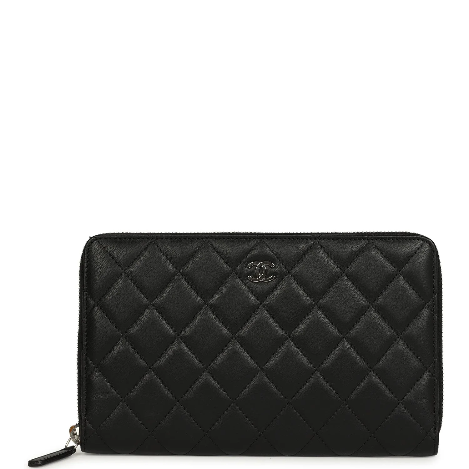 Chanel Classic Organizer Zip Wallet Black Lambskin Silver Hardware