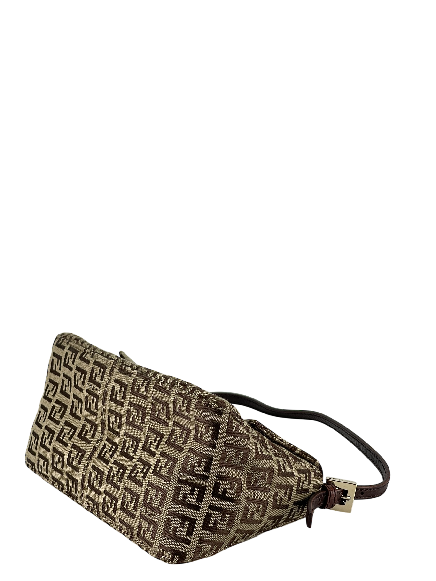 FENDI - Beige Zucca Canvas Leather Shoulder Bag