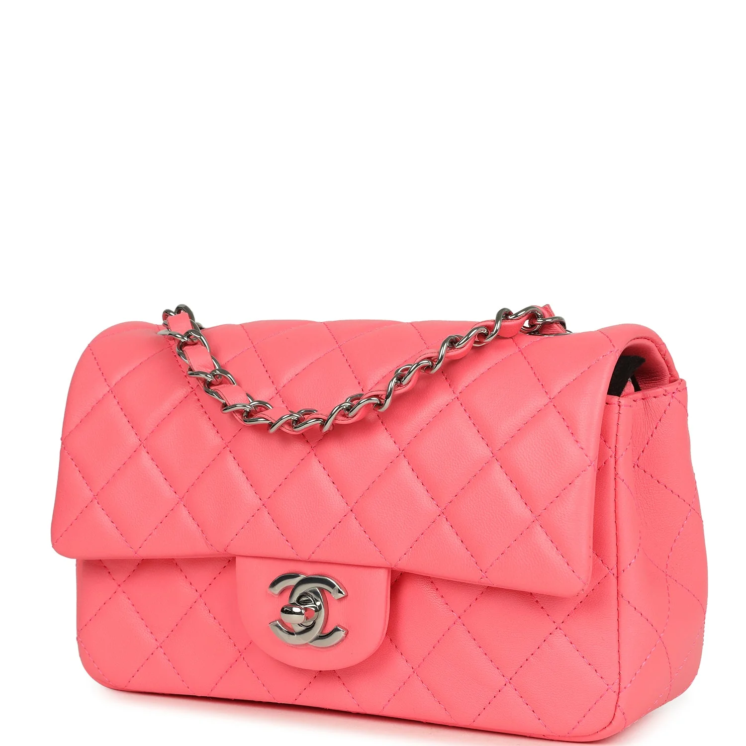 Chanel Mini Rectangular Flap Bag Pink Lambskin Silver Hardware