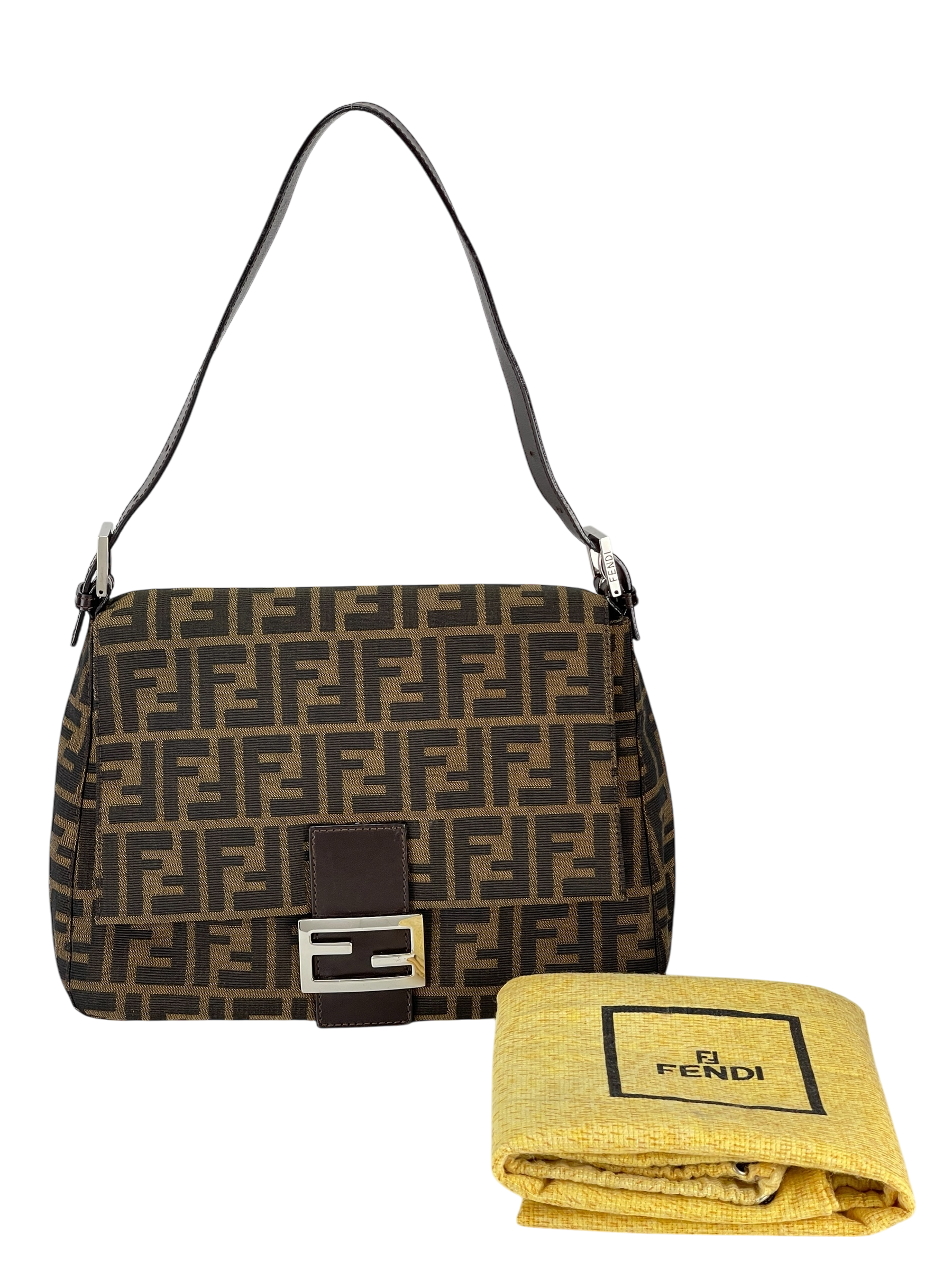 FENDI - Brown Zucca Mamma Baguette Handbag Silver Hardware