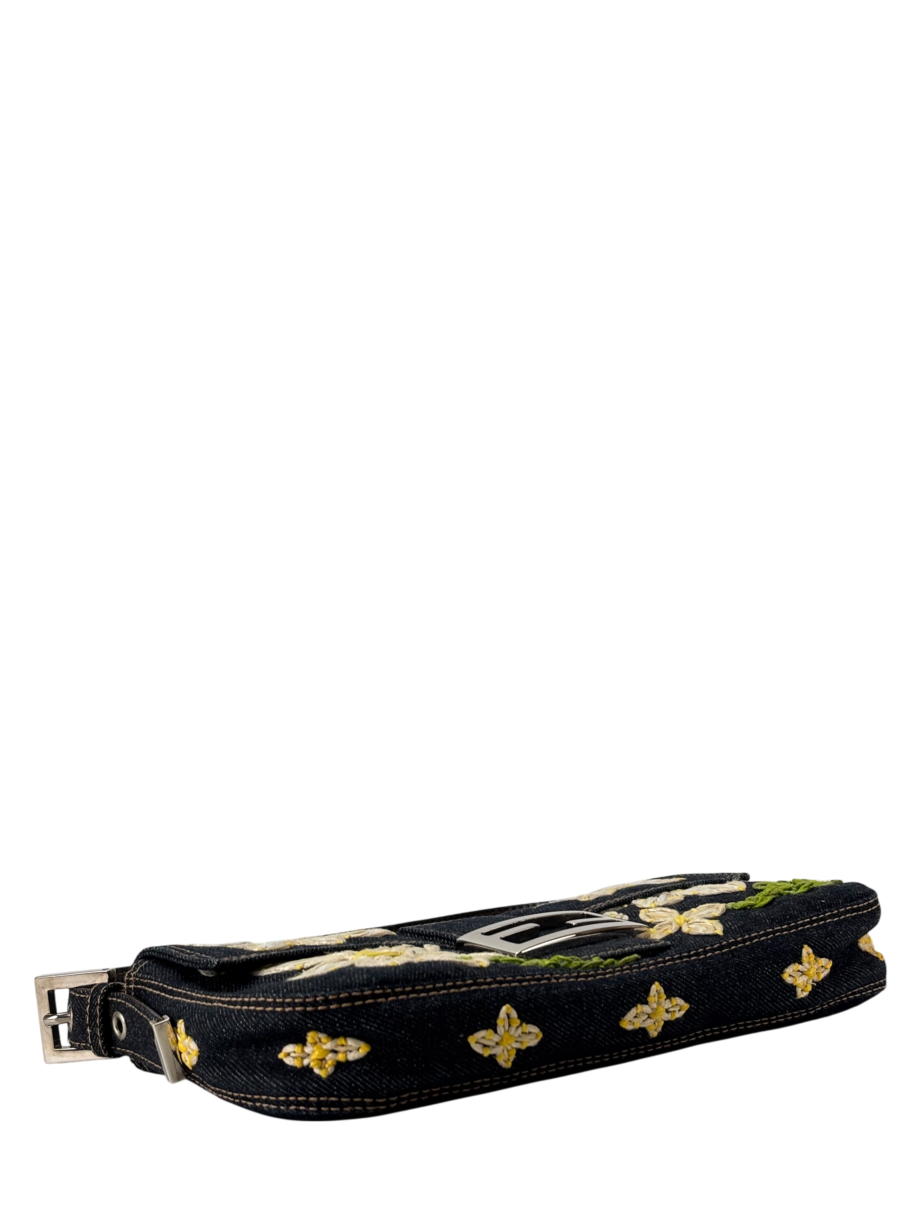 FENDI - Small Baguette Bag Denim Flower Navy