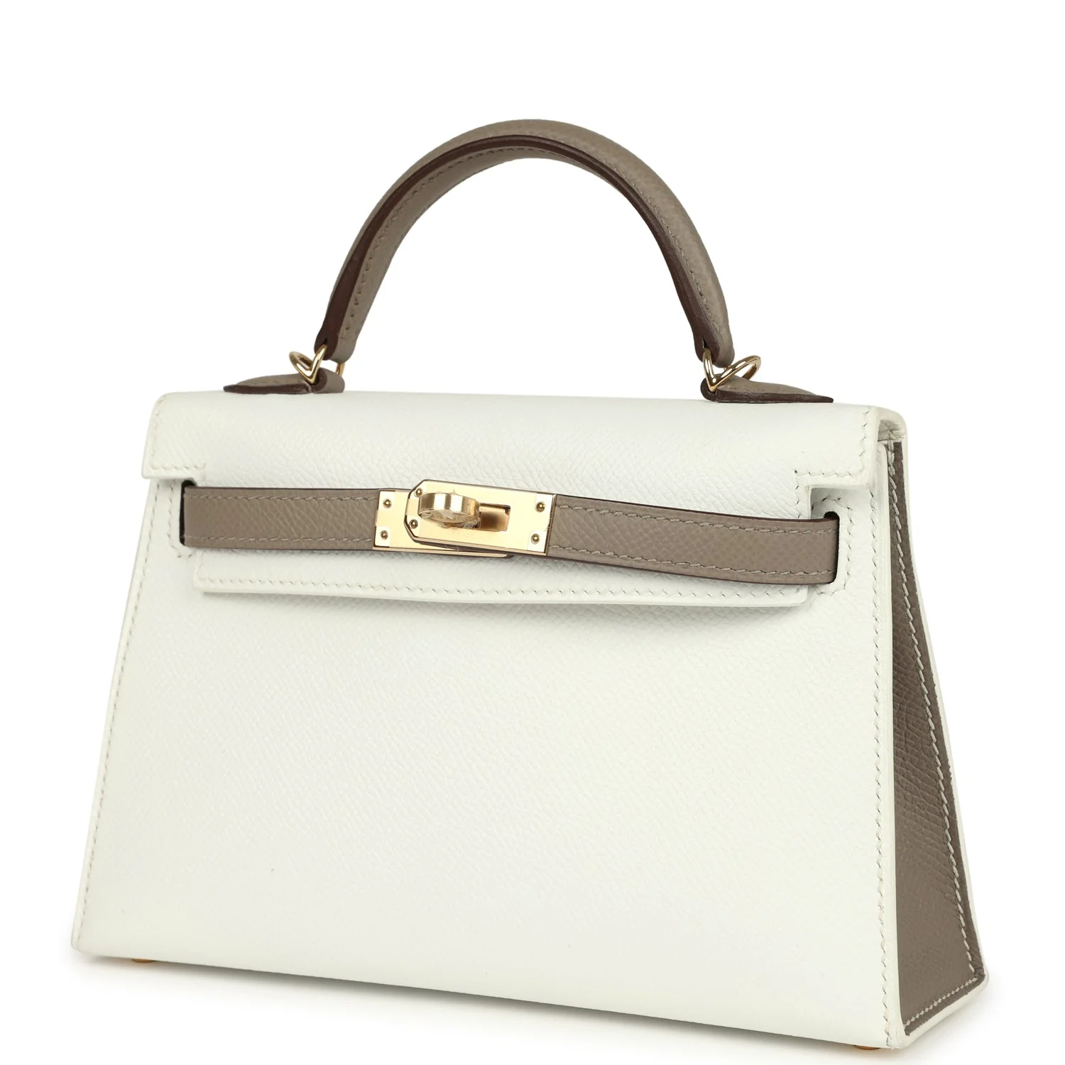 Hermes Special Order (HSS) Kelly Sellier 20 White and Gris Asphalte Epsom Permabrass Hardware